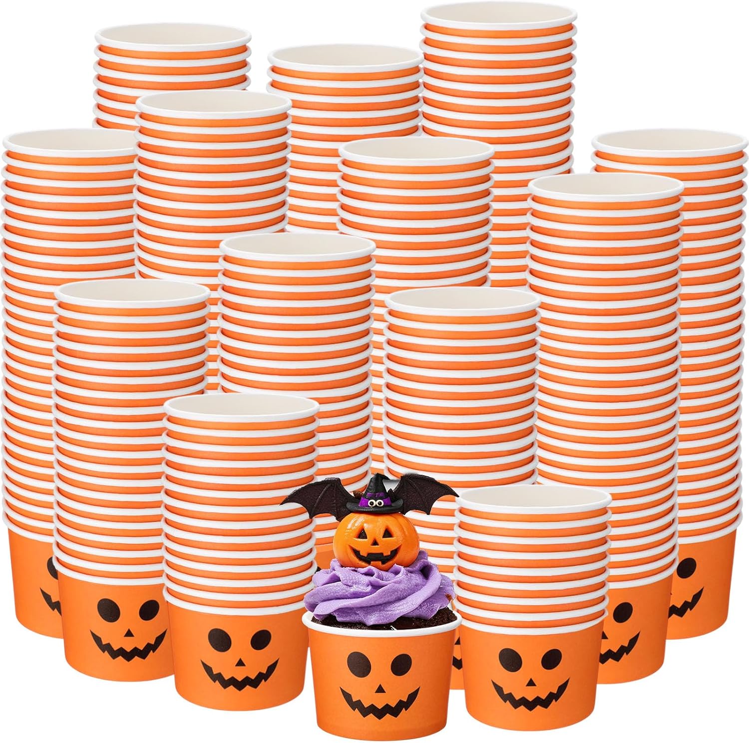 Honeydak 400 Pack 5 oz Halloween Pumpkin Snack Cups Jack O Lantern Ice Cream Cups Disposable Pumpkin Treat Bowls for Halloween Party Supplies Dessert Snacks Sundae Container