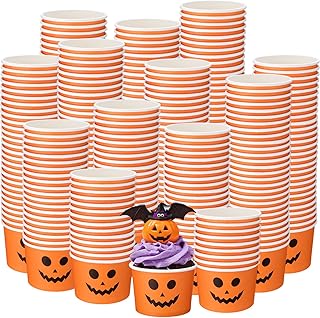 Honeydak 400 Pack 5 oz Halloween Pumpkin Snack Cups Jack O Lantern Ice Cream Cups Disposable Pumpkin Treat Bowls for Halloween Party Supplies Dessert Snacks Sundae Container