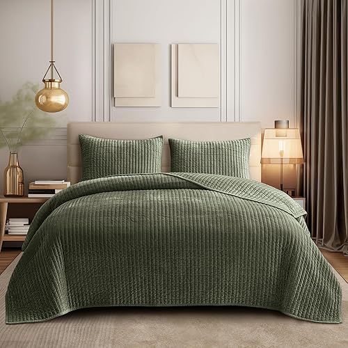 Miniatura 1 de SHALALA - Edredón de terciopelo tamaño Queen, juego de ropa de cama a rayas, edredón de terciopelo ligero, lujosa y acogedora colcha de gamuza con