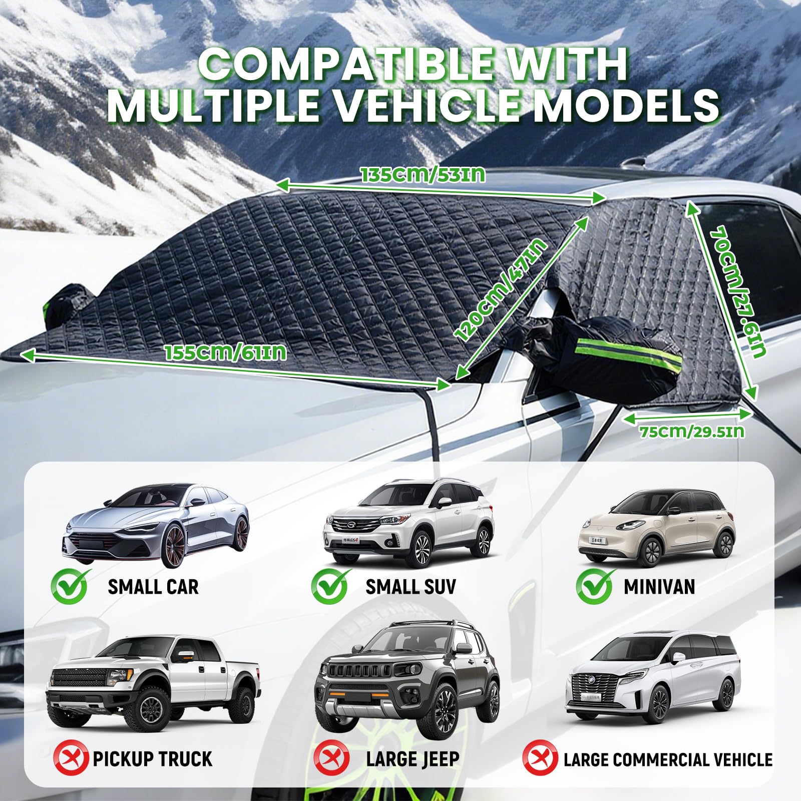 auvstar Protector de Parabrisas, Espesado Cubre Parabrisas Invierno,Cubierta Plegable para Coche y SUV, Protege de Hielo, Nieve y Viento (Negro)