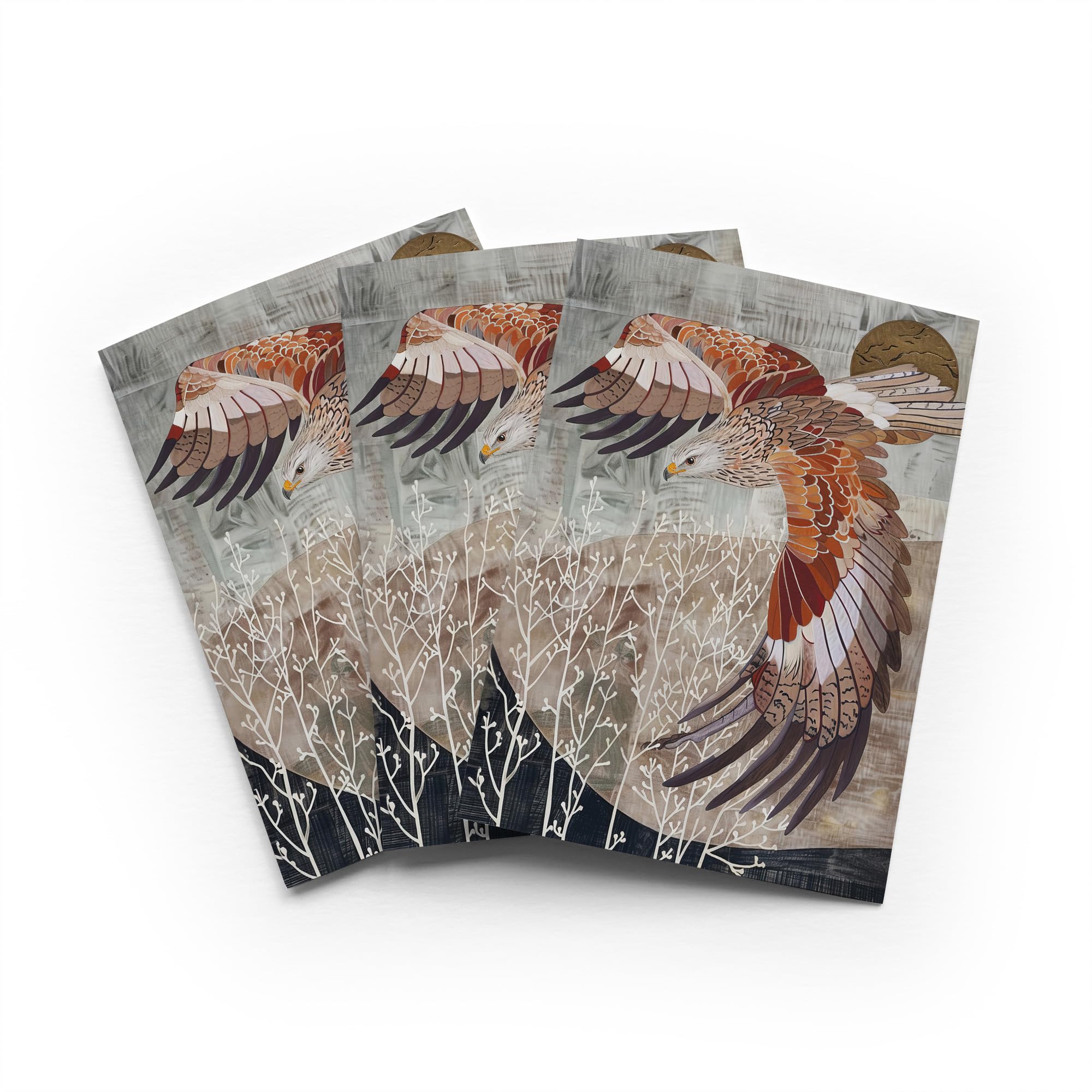 Red Kite in Flight Greeting Card Stylised Wildlife Any Occasion Set of 3 Blank Inside 5x7 Inch 13x18 cm