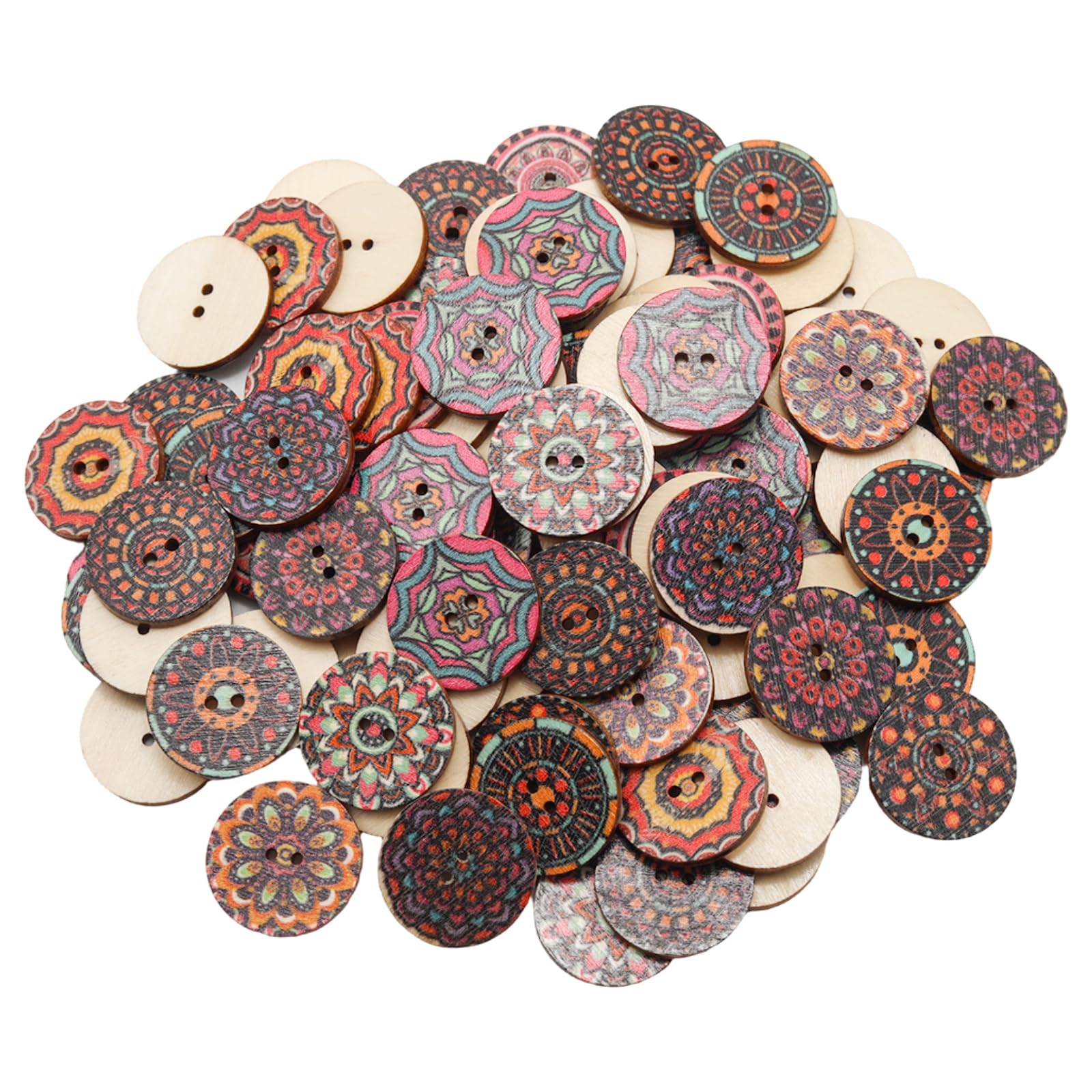 Vintage Wood Buttons - 100pcs Bulk Assorted -19