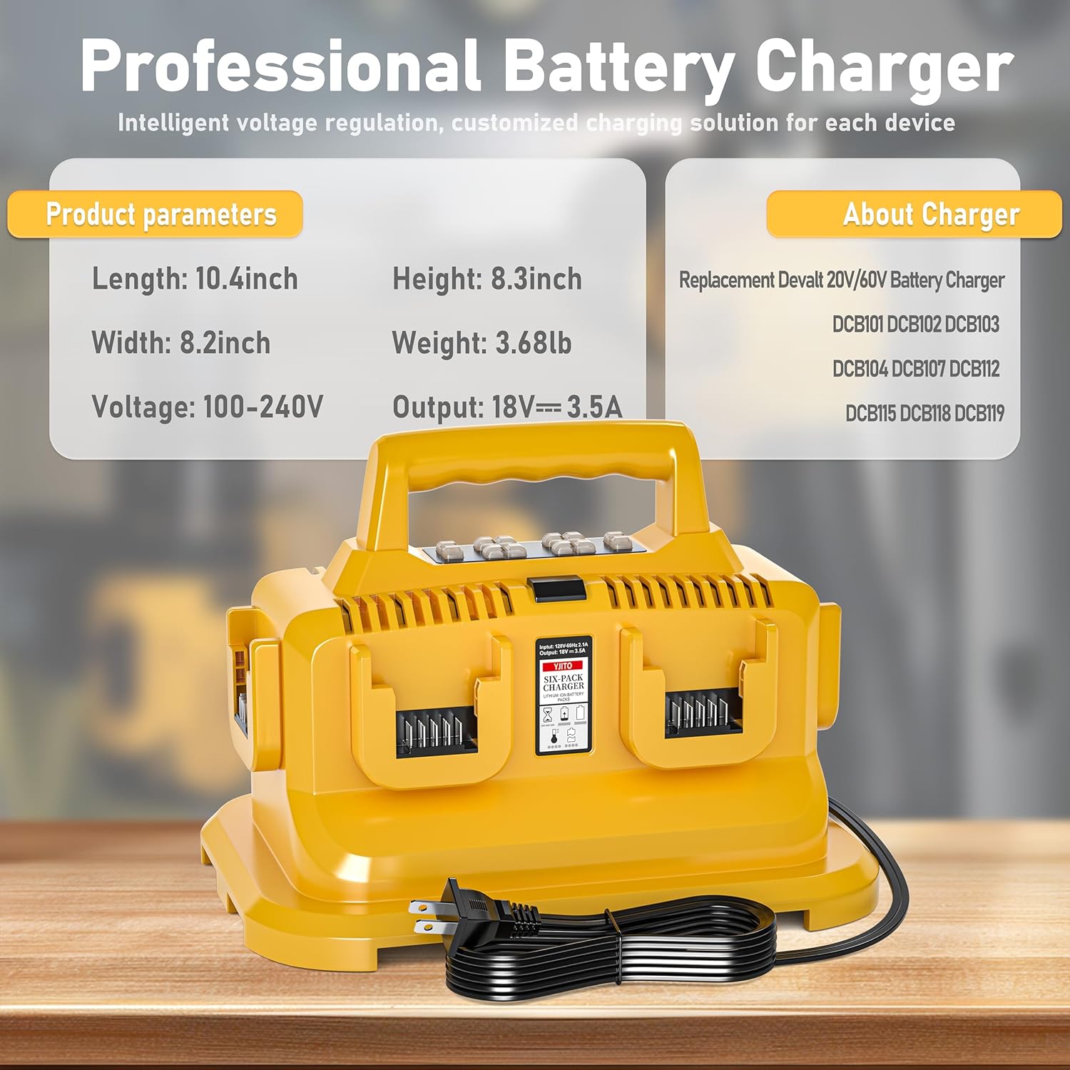 Upgraded 6-Ports Rapid Battery Charger Station,Replacement for Dewalt Flexvolt 20V/60V Battery Charger,Compatible with Dewalt 20V/60V Battery DCB200 DCB206 DCB606 DCB609