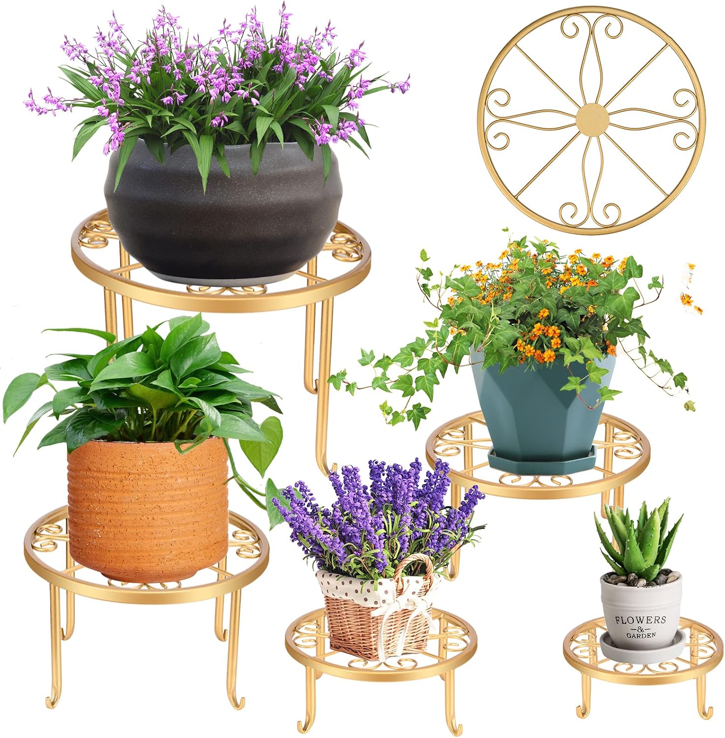 5 Pack Gold Metal Plant Stand for Outdoor Indoor Plants