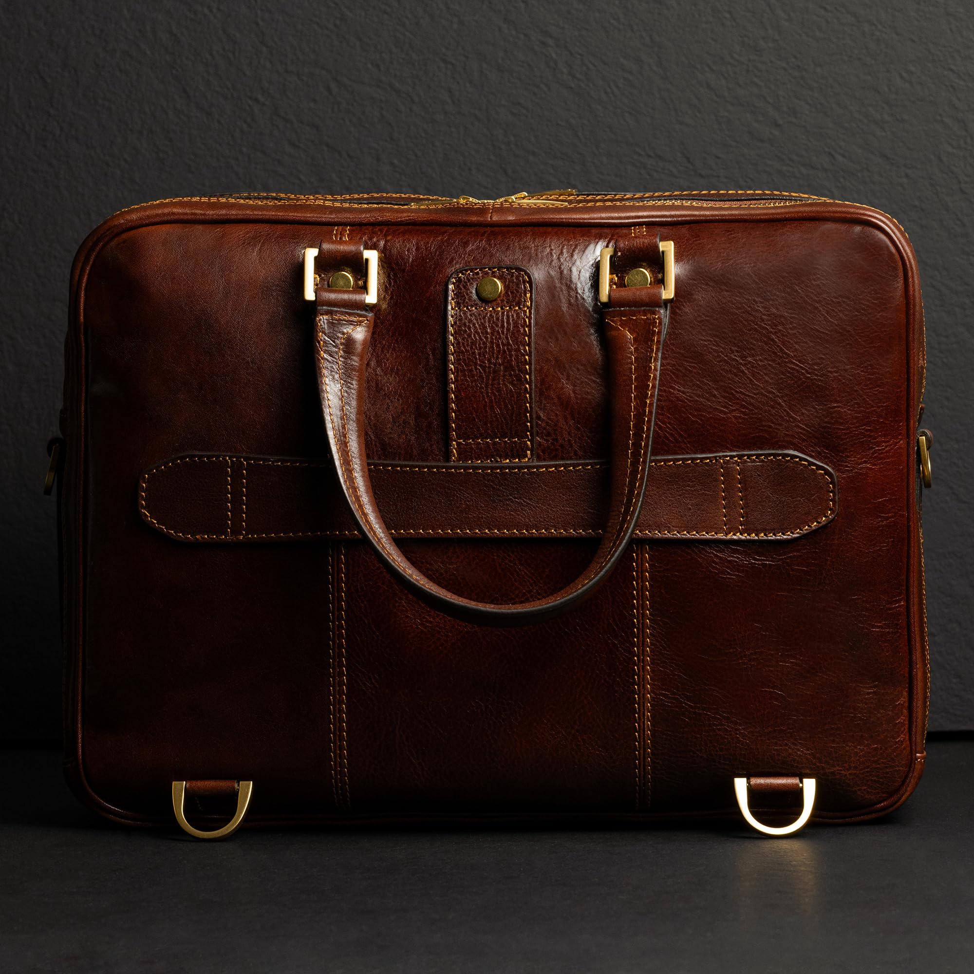 Time Resistance Full Grain Leather Shoulder Bag Handmade in Italy for Men's Notebook