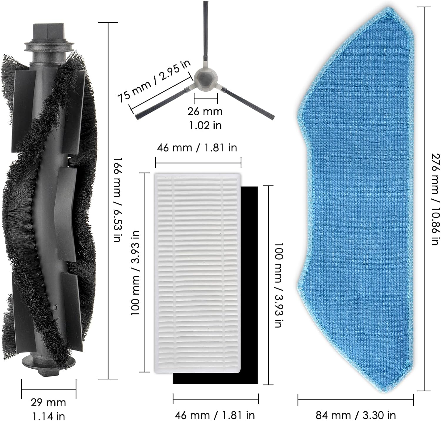 (20 Pack) M1 Replacement Parts Compatible with Lefant M1 Robot Vacuum Cleaner, 2 Roller Brushes, 8 Side Brushes, 6 HEPA Filters, 4 Mop Pads, Accessories Kit