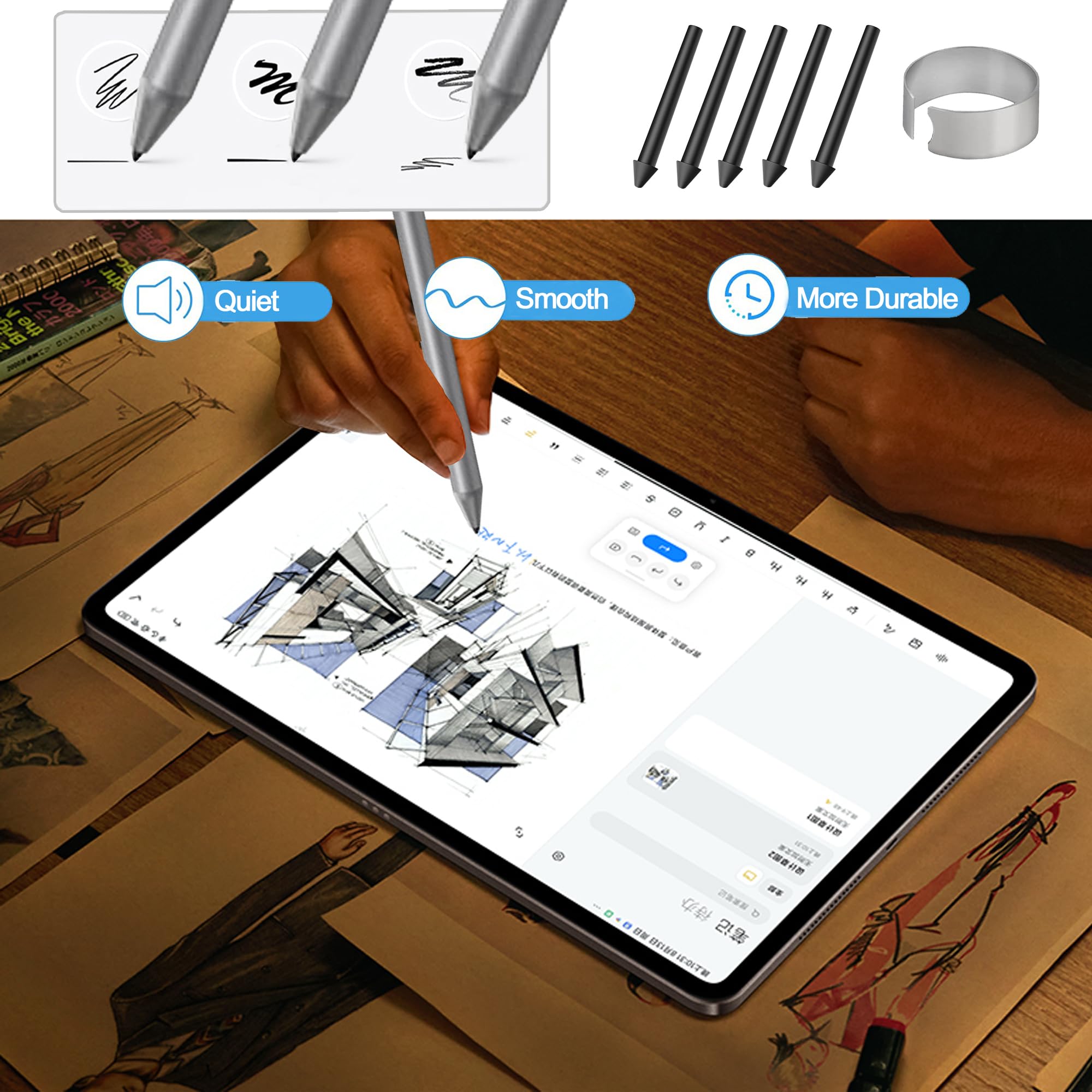 5X Standard Puntas de Repuesto para Lenovo Tab Pen para Tablet M11 & Idea 11"/Idea Plus 12,1", [Non para Lenovo Tab Pen Plus/Pro], Más Duradero, Controlar Preciso, Pantalla Amistoso, Negro