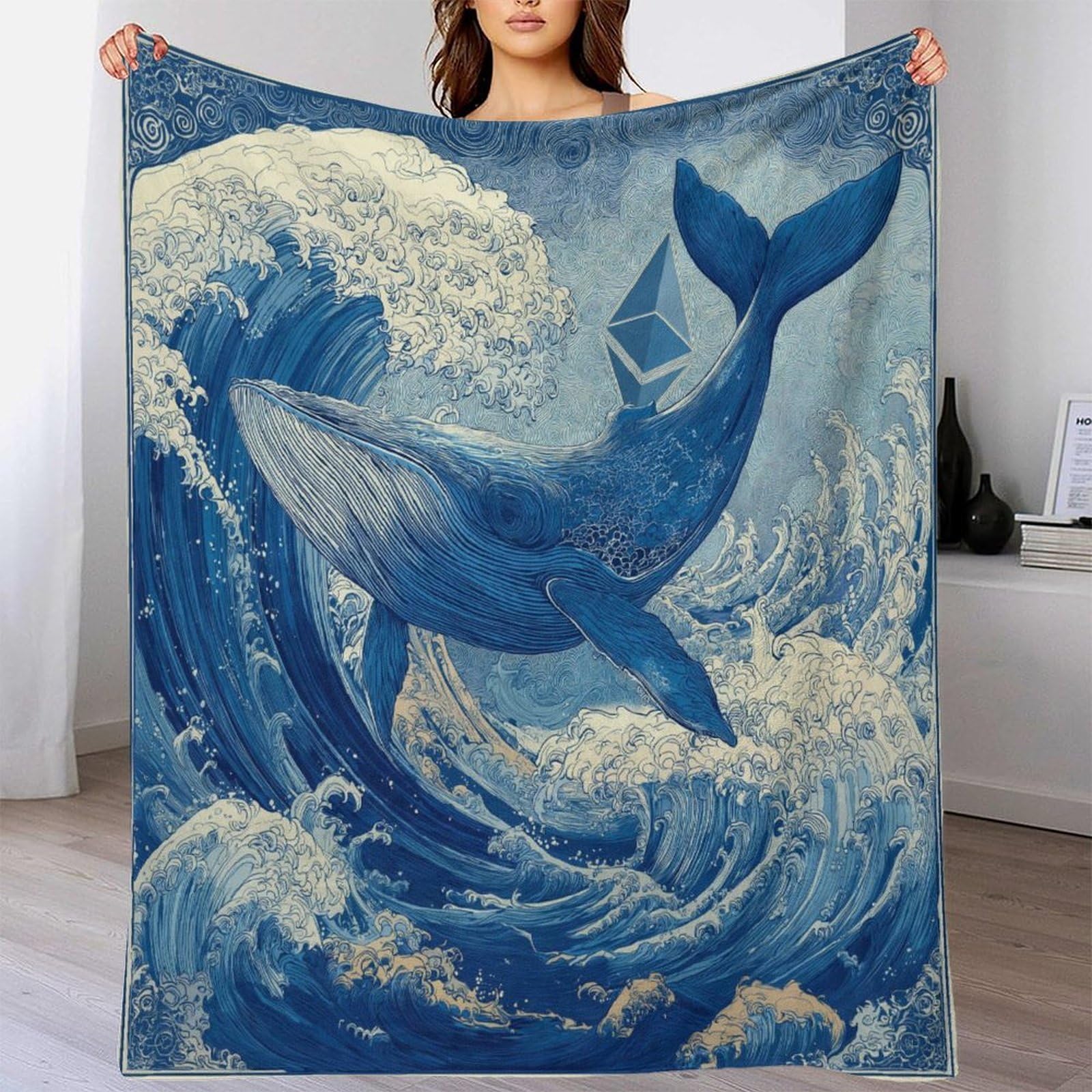 Béluga, gravure sur bois ondulée Ropa Cama Suave Con Estampado 3D Manta Adecuada Para Sala De Estar,dormitorio,sofá,cálido Y Cómodo 80x90inch(200x230cm)