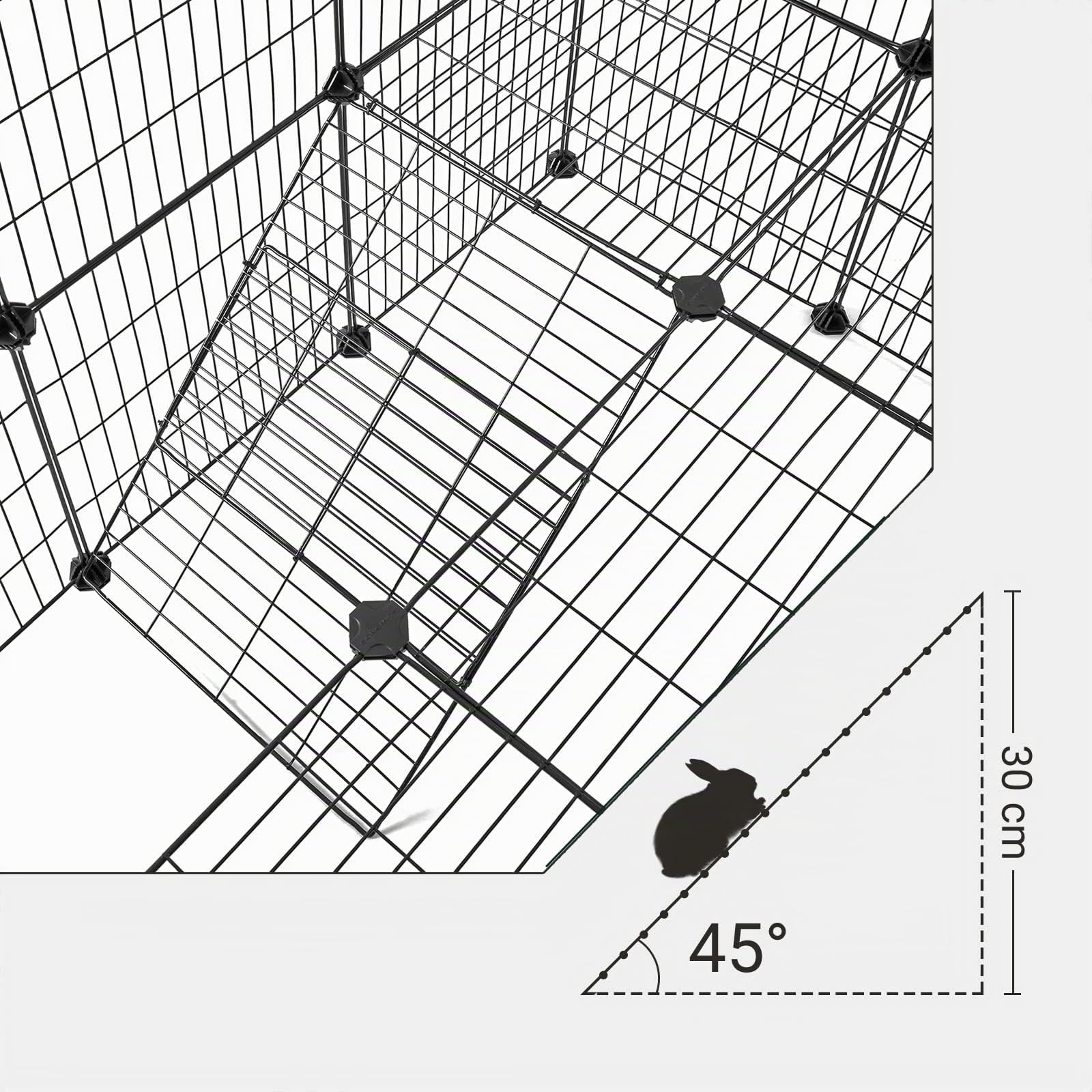 SONGMICS Zaun für Haustiere, 2 Ebenen, modular, für Kleintiere, Hamster, Kaninchen, Meerschweinchen, Gitterplatten, für den Innenbereich, 143 x 73 x 71 cm, Schwarz LPI02H