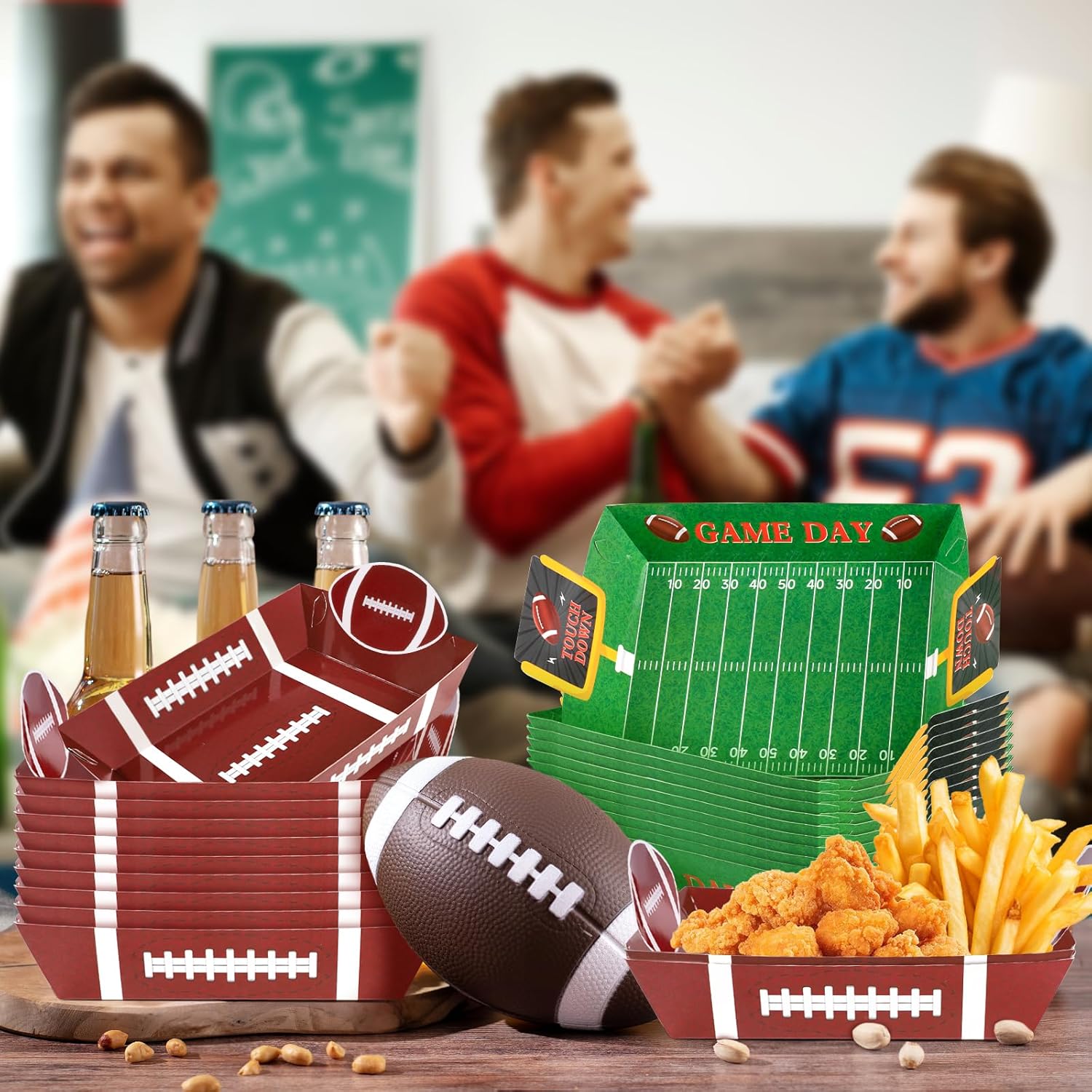 GiftPioneer 100Pcs Football Party Supplies, 5lb Food Plates, Paper Trays Disposable Bowls Nacho Trays for Gameday, Carnivals, Birthday, Sport, Party Decor (100)
