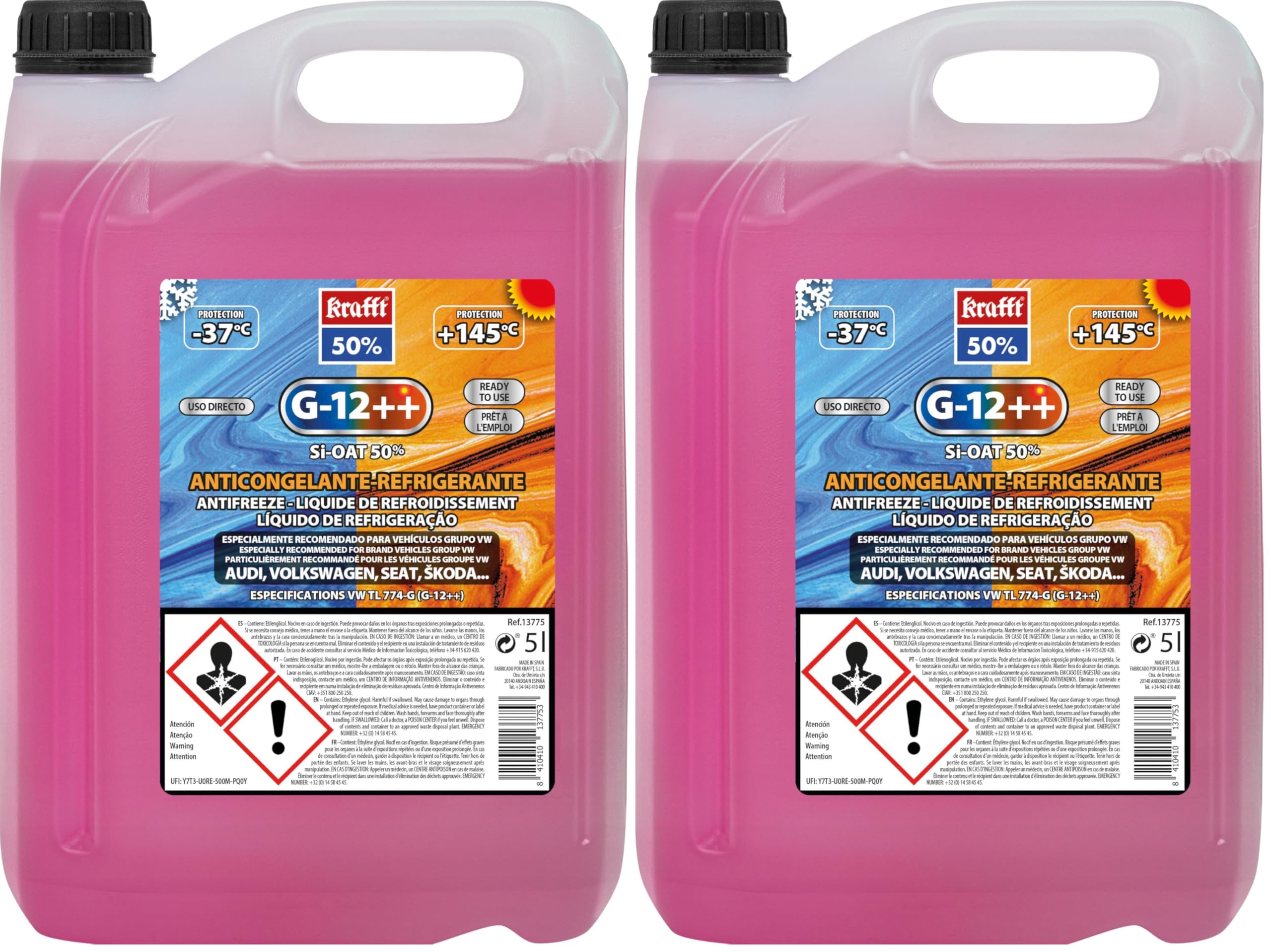 krafft Anticongelante Coche Rosa G12++, Líquido Refrigerante con Tecnología Híbrida - 5 L — view 6