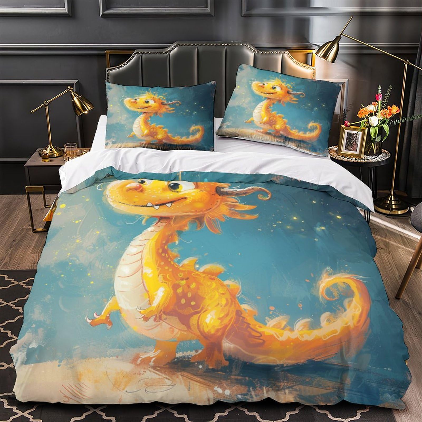 Stampato in 3D Loong cinese Copertina Stampata Microfibra Disegnata Biancheria Da Letto Con Chiusura A Cerniera Con 2 Federe,Double（200x200cm）, Per Adolescenti E Adulti