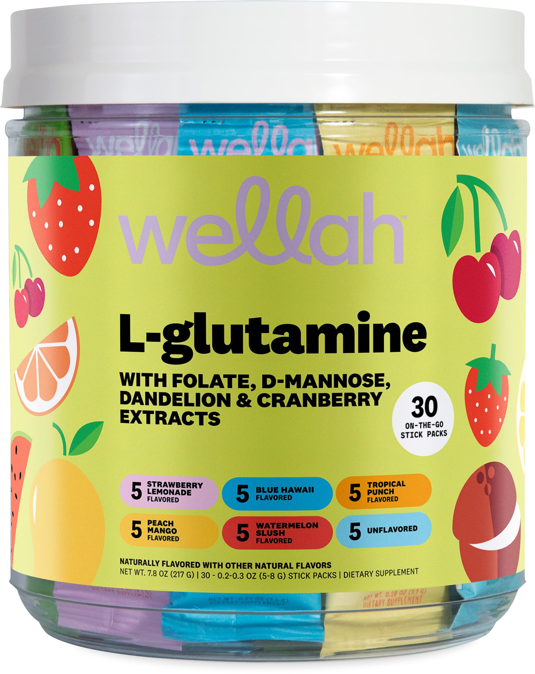 Wellah L-Glutamine for Women (Variety Pack) 30 Stick Packs, 6 Flavors