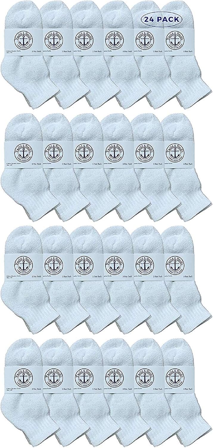 24 Pairs Of Yacht & Smith Wholesale Bulk Kids Mid Ankle Socks, Cotton Sport Athletic Ankle Socks Size 4-6