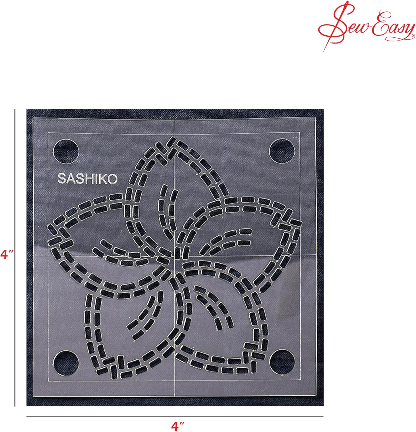 Sew Easy 4” Sashiko Template – Sakura (Cherry Blossom) Quilting & Patchwork Rule for Applique Sewing, Transparent Acrylic Non-Slip, Instructions Included