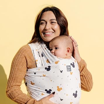 Moby Baby Wrap Carrier Featherknit for Newborns to Toddlers (8-33lbs), Infant Sling Carrier, Lightweight & Hands Free Design, Adjustable for All Body Types (Disney's Mickey Mouse All Ears)