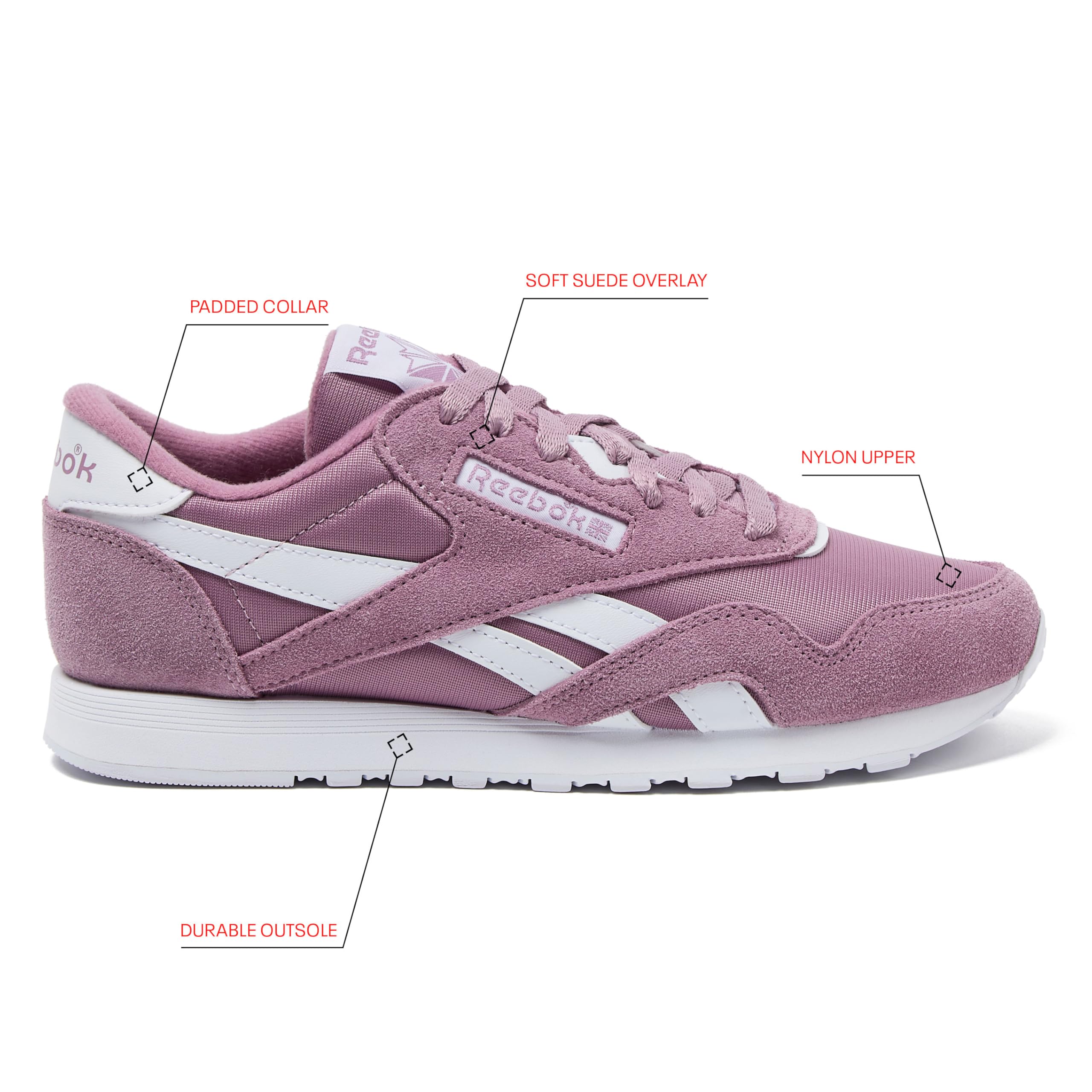 Reebok Tenis clásicos de Nailon para Mujer, Berry Chill/Berry Chill/Calzado Blanco, 9