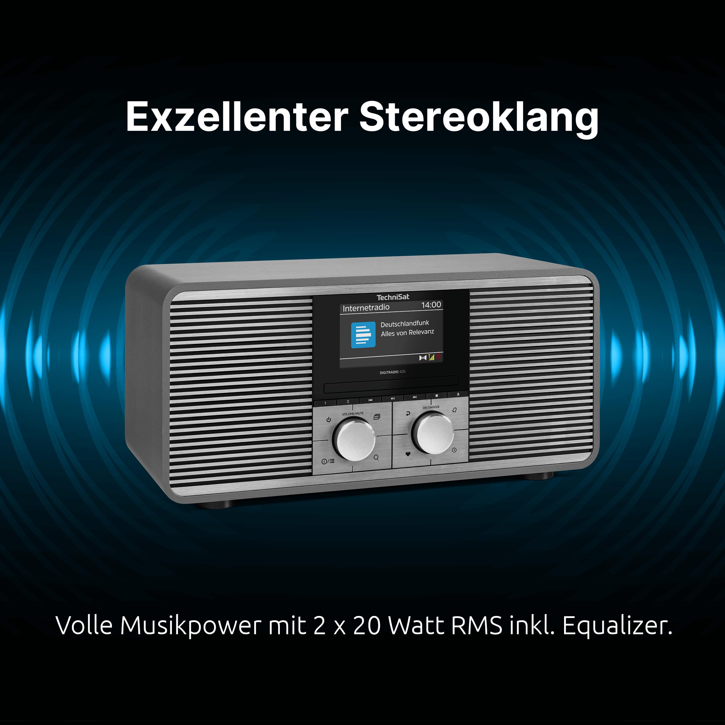 TechniSat DIGITRADIO 425 - Premium Radio mit 40 Watt Stereo Lautsprecher (DAB+, WLAN Internetradio, CD, Bluetooth, großes 4,3 Zoll Farbdisplay, Musik-Streaming, Front aus eloxiertem Aluminium)