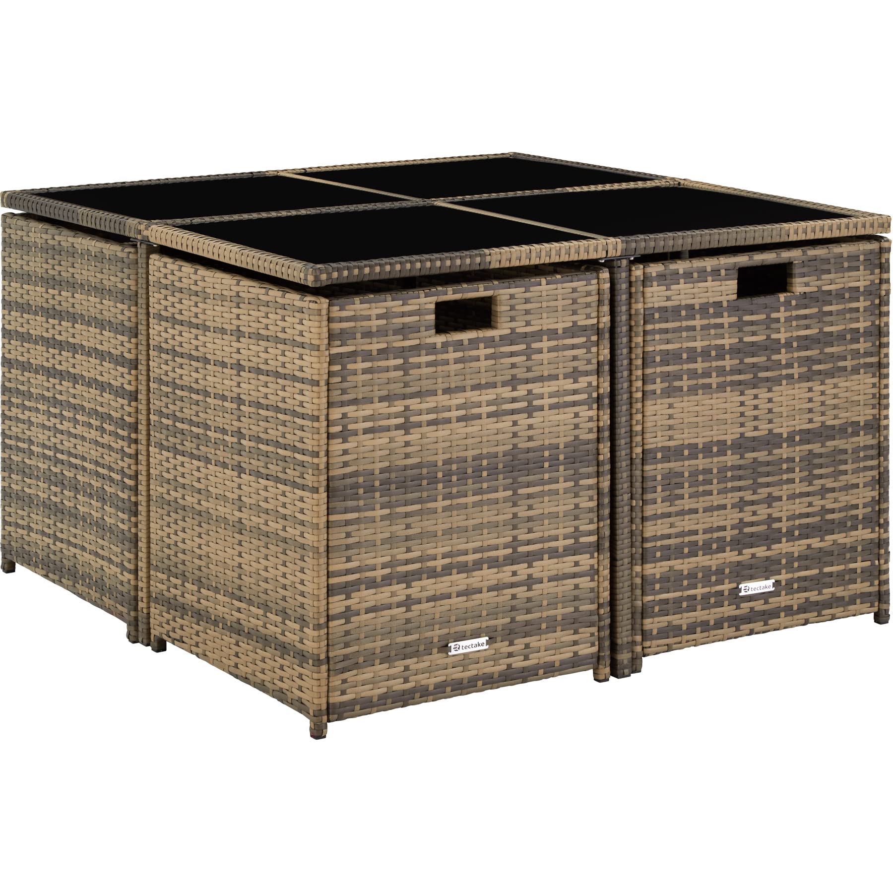 Tectake Salon de Jardin Extérieur en Poly Rotin - Table, 4 Chaises, 4 Tabourets, Housse de Protection - Mobilier Balcon Terrasse - Marron Naturel