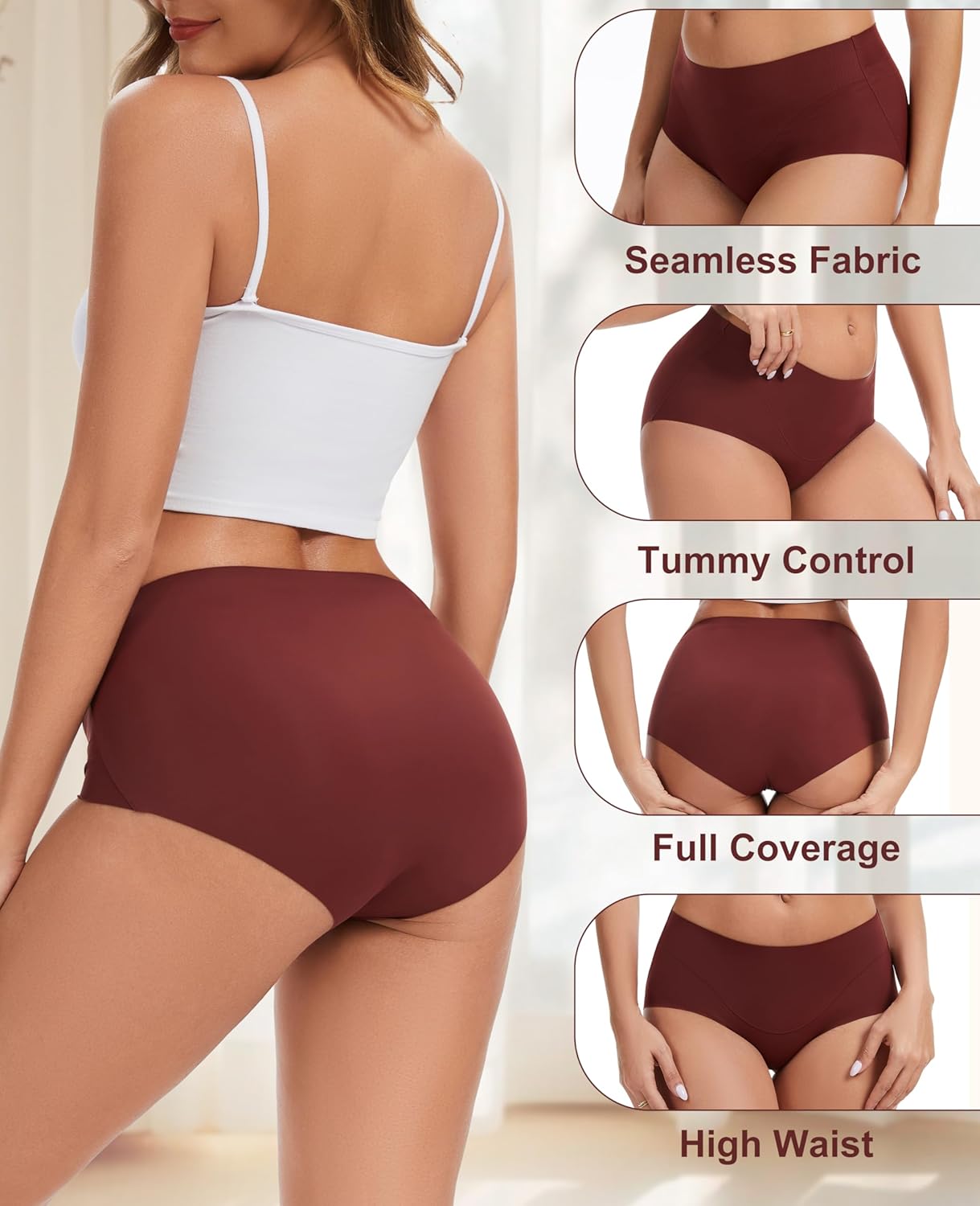 Sunm Boutique Seamless Womens Underwear, No Show Full Coverage Briefs, Tummy Control High Waisted Panties for Women - Image 6