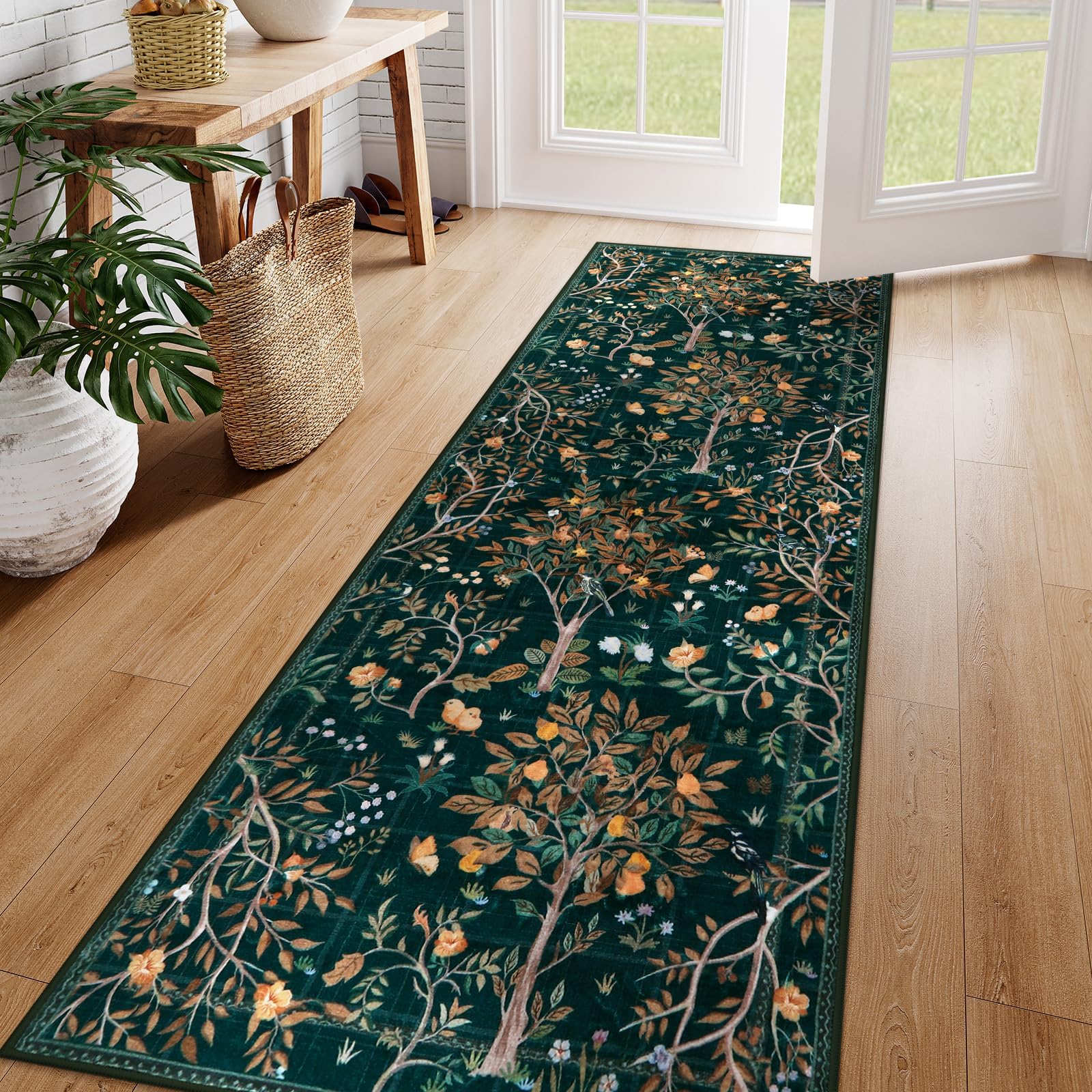 Morebes Boho Floral 2x6 Kitchen Runner Rug, Washable Rug Runners for Hallways Non Slip, Soft Botanical Flower Indoor Floor Carpet Runners for Bathroom