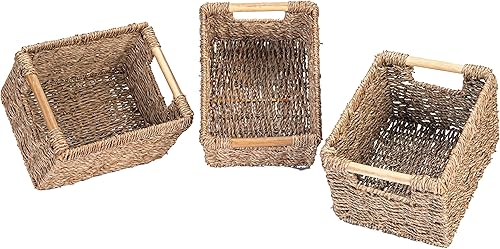 Miniatura 7 de Cestas pequeñas de mimbre para organizar el baño, cestas de hierba marina para almacenamiento, cesta de almacenamiento de mimbre con mango de