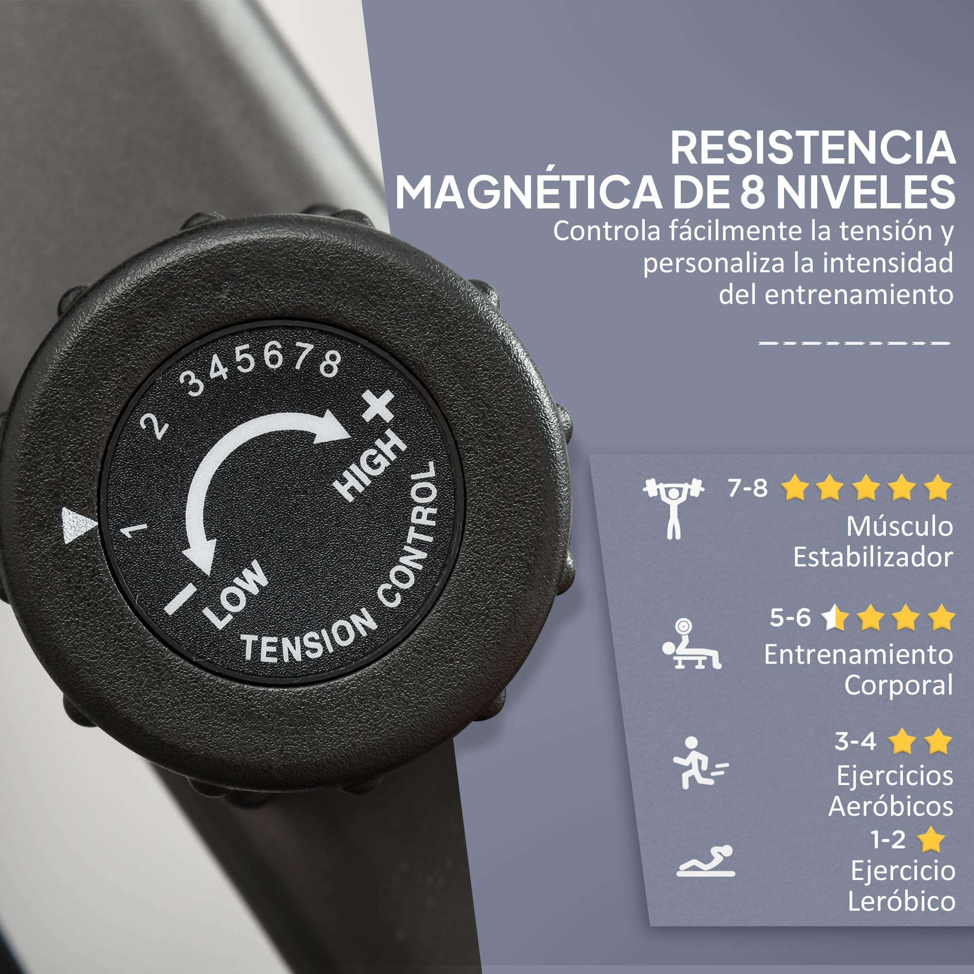 HOMCOM Bicicleta Estática con Respaldo 8 Niveles de Resistencia Volante | Bicicleta Estática Reclinadas, Asiento Ajustable, Pantalla LCD, Soporte Teléfono, Bandas, Ruedas, Entrenamientos Recuperación
