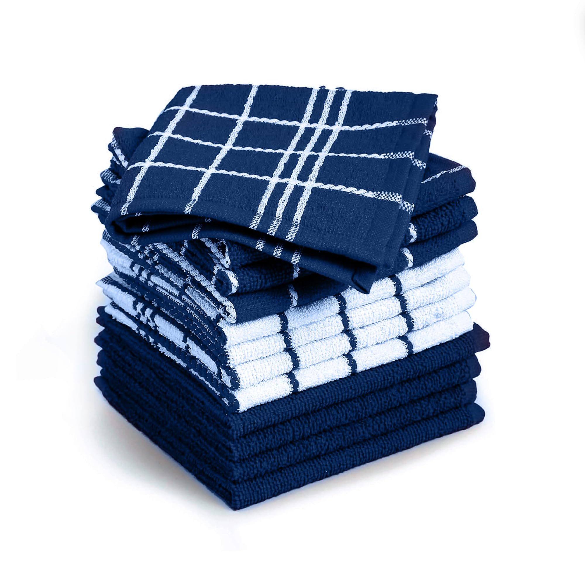 Premium Cotton Kitchen Towels – Set of 12, 15x25 Inches, Ultra Absorbent, Quick-Dry, Durable Dish Towels, Perfect for Cleaning and Drying – Flour Sack & Ring Spun Cotton | Navy And White