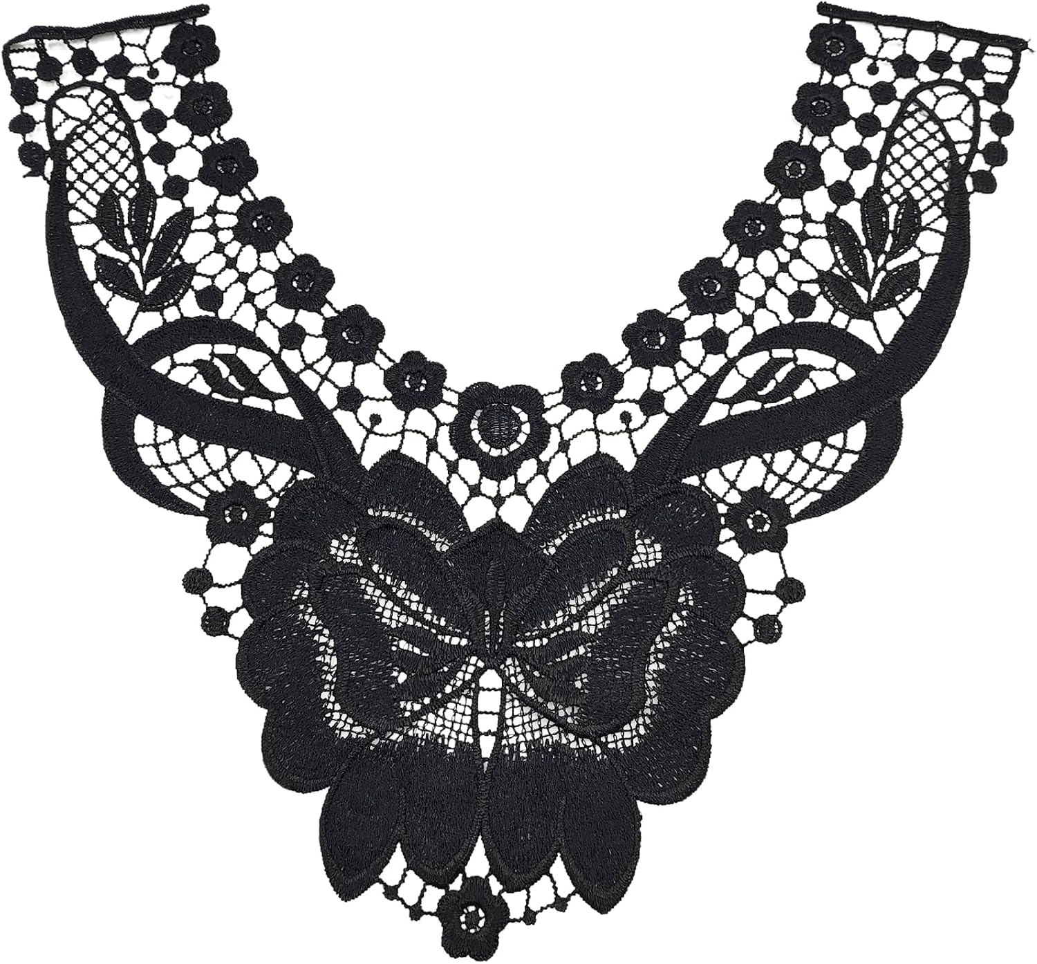 2 PC Black Lace Applique Flower Patches Sew on Embroidery Trim for DIY Sewing Crafts Clothing Wedding Dress Applique Decoration, 14 x 11.8 Inch