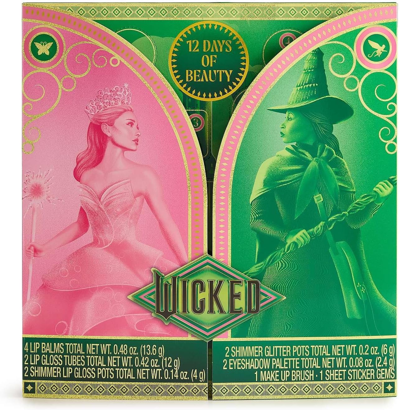 12 Days of Beauty Advent Calendar, Makeup Gift Set with Lip Balms, Lip Gloss, Eyeshadow Palettes, Shimmer Glitter, Makeup Brush and Sticker Gems