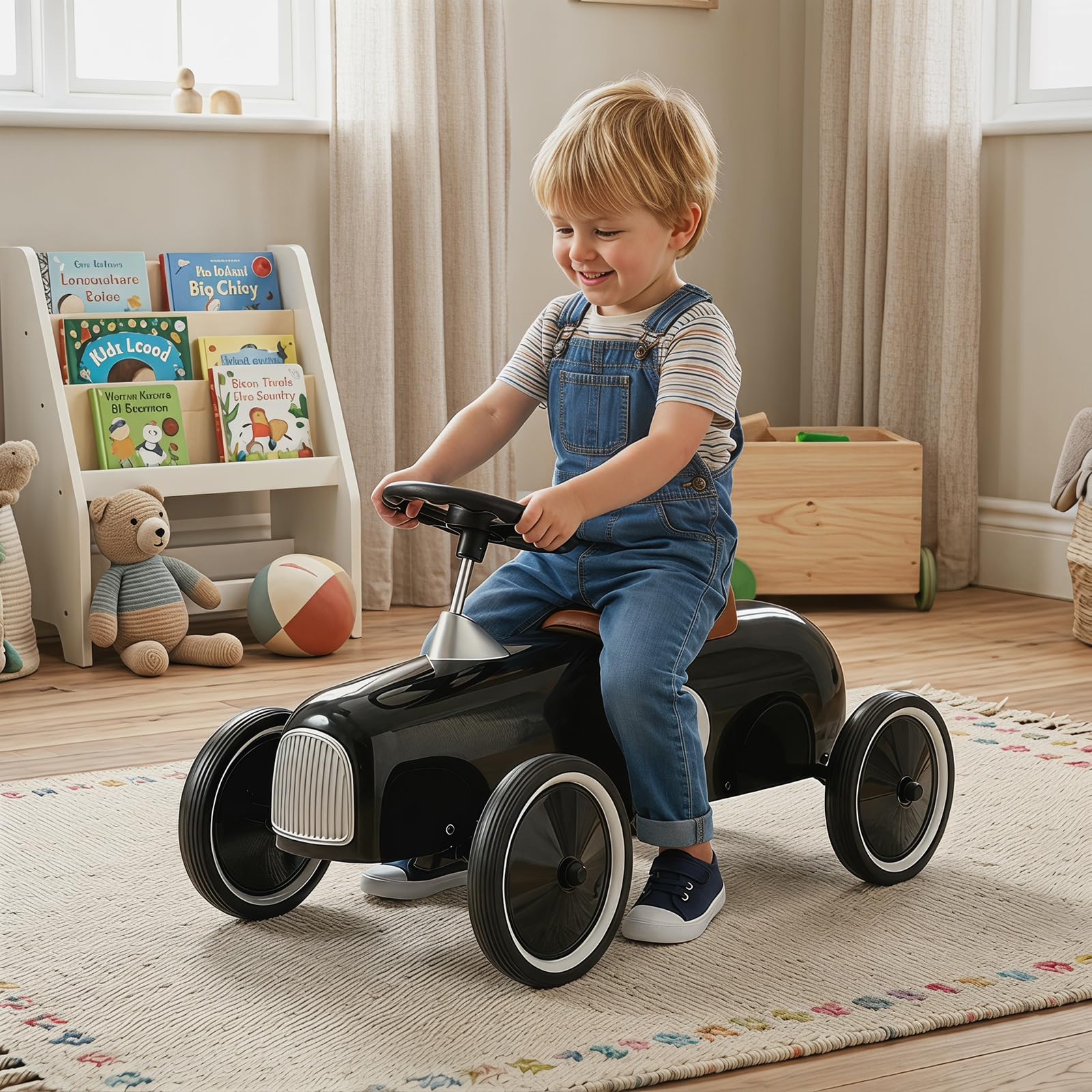 COSTWAY Rutschauto aus Metall für Kinder ab 1 Jahr (Schwarz) | tragbares rutschfahrzeug mit Lenkbegrenzung, bequemem Sitz, rutschfesten Rädern, Indoor/Outdoor Kinderfahrzeug Jungen/Mädchen