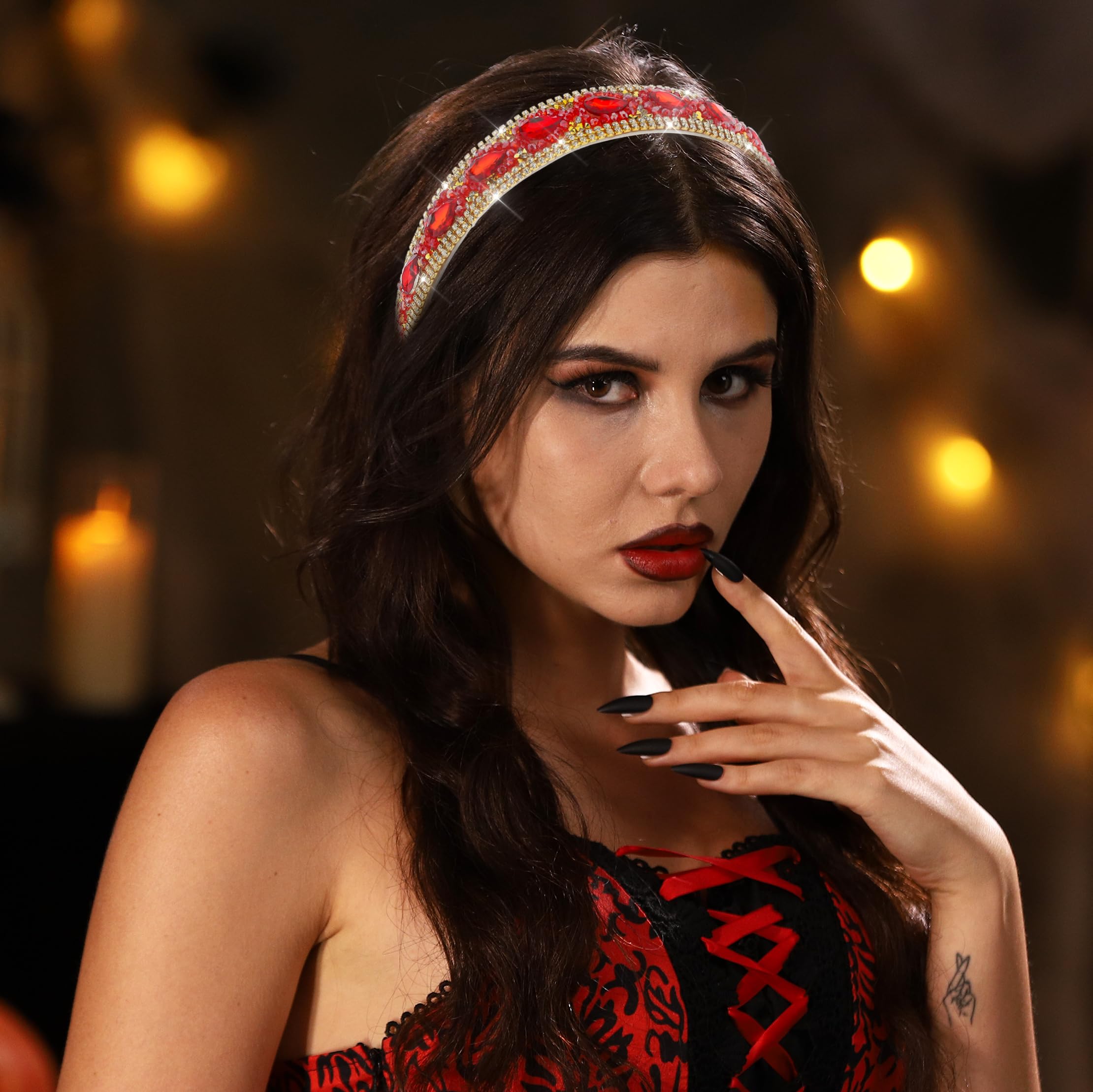 Amazon.com : deladola Red Rhinestone Padded Headband Glitter  display picture 2