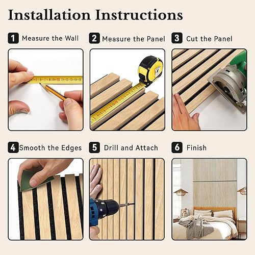 Miniatura 7 de MISSDAY Paneles de pared acústicos de listones de madera, 4 paquetes de 47.2 x 23.6 pulgadas, panel insonorizado negro natural para decoración de