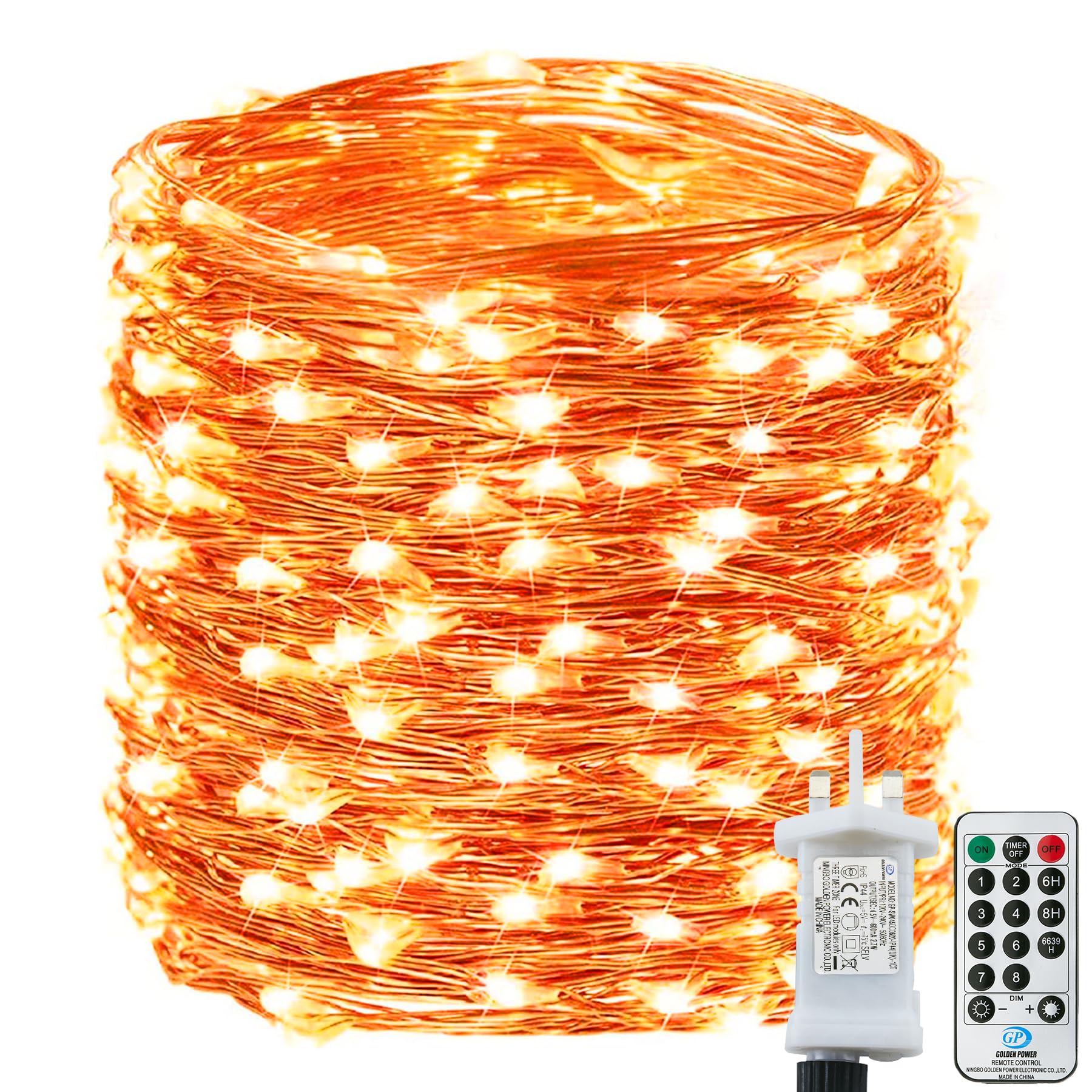 Bollengold Fairy Lights Plug in, 22M 220LED Christmas String Lights, with Remote Control & Timer, 8 Modes Waterproof Indoor Lights for Gardens, Bedrooms, Parties (Orange)