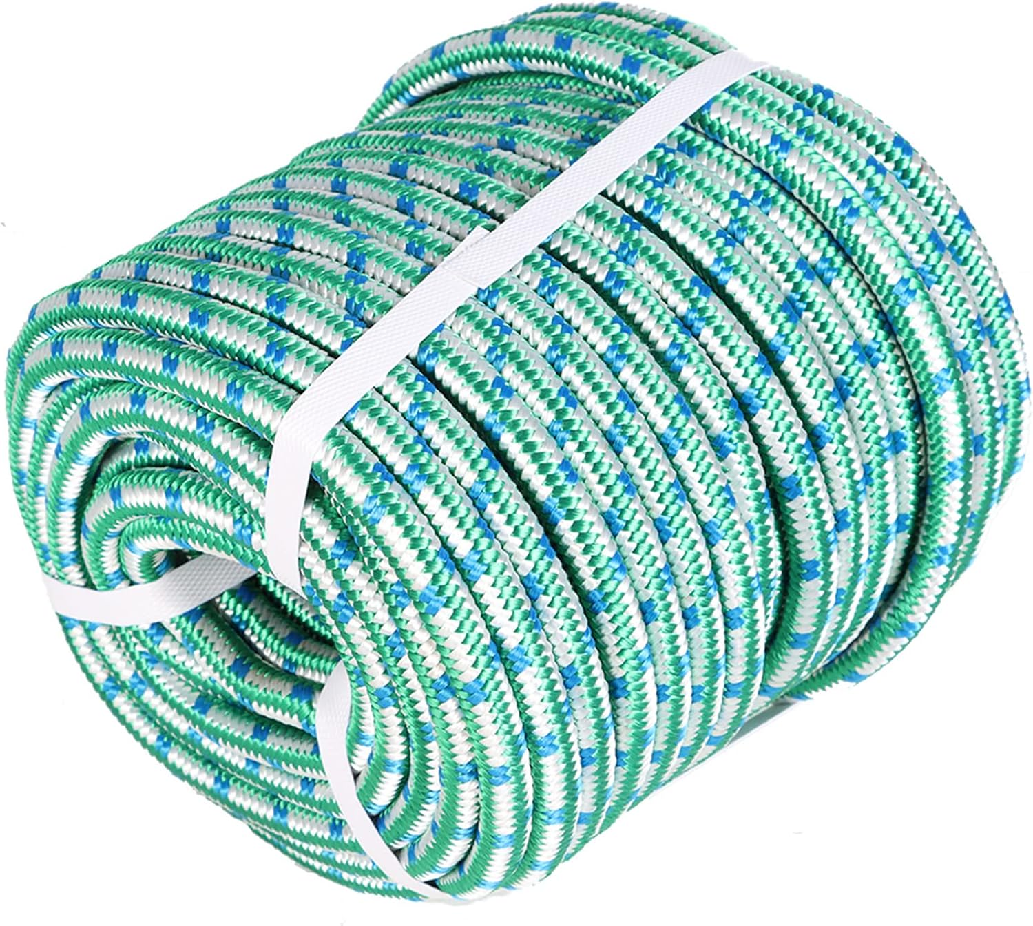 1/2Inch x 150FT Arborist 16 Strand Braided Polyester Rope High Strength Tree Rigging Rope for Sailboat Weathered Line Tree Work Swings Green White and Blue
