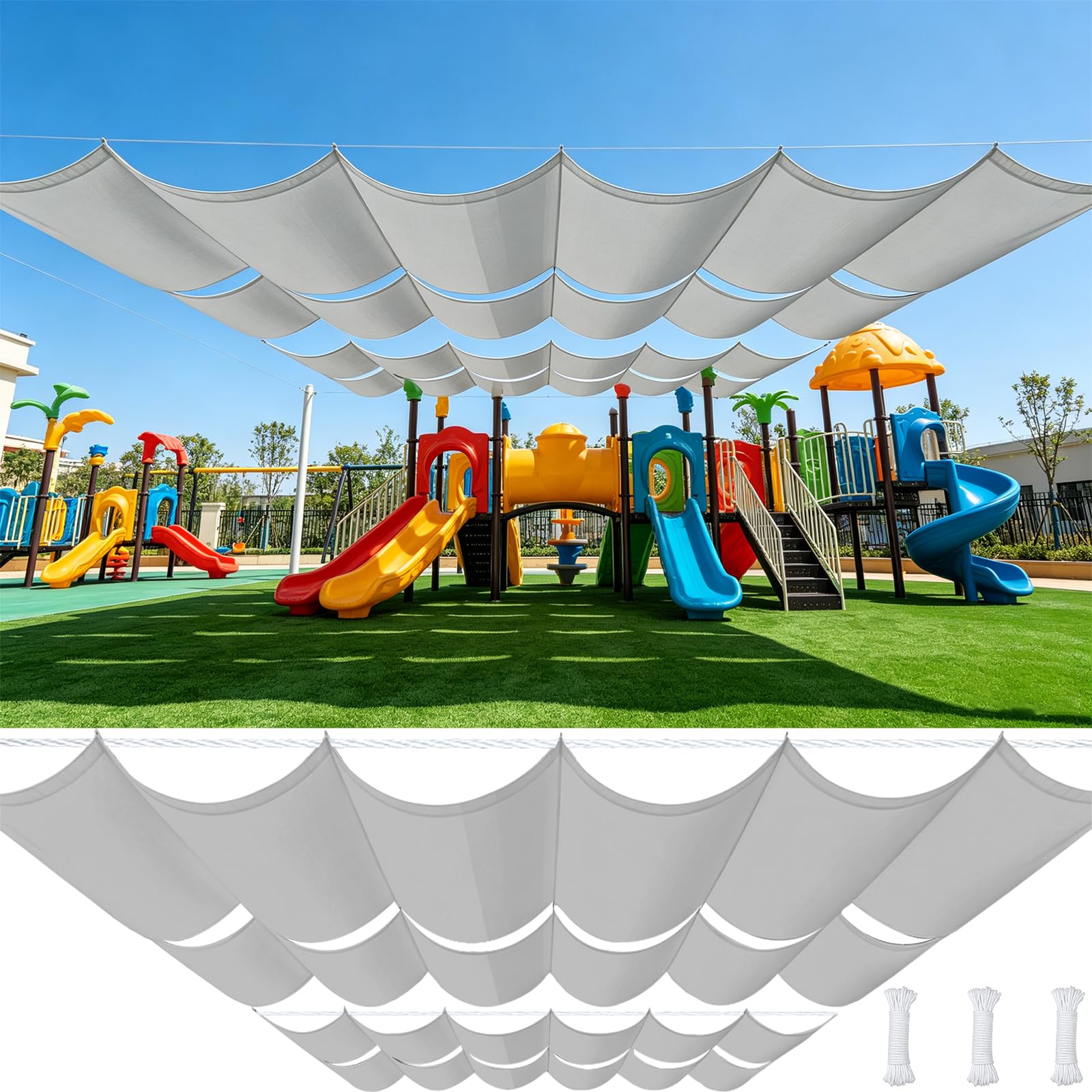 Sonnensegel Einziehbar Welle 2 x 11 m Nach Maß, Sonnenschutz, Wasserdicht, 98% Uv-Schutz & Reißfest, Garten Verstellbar Schutz mit Zugseil & Ösen für Garten Terrasse, Hellgrau