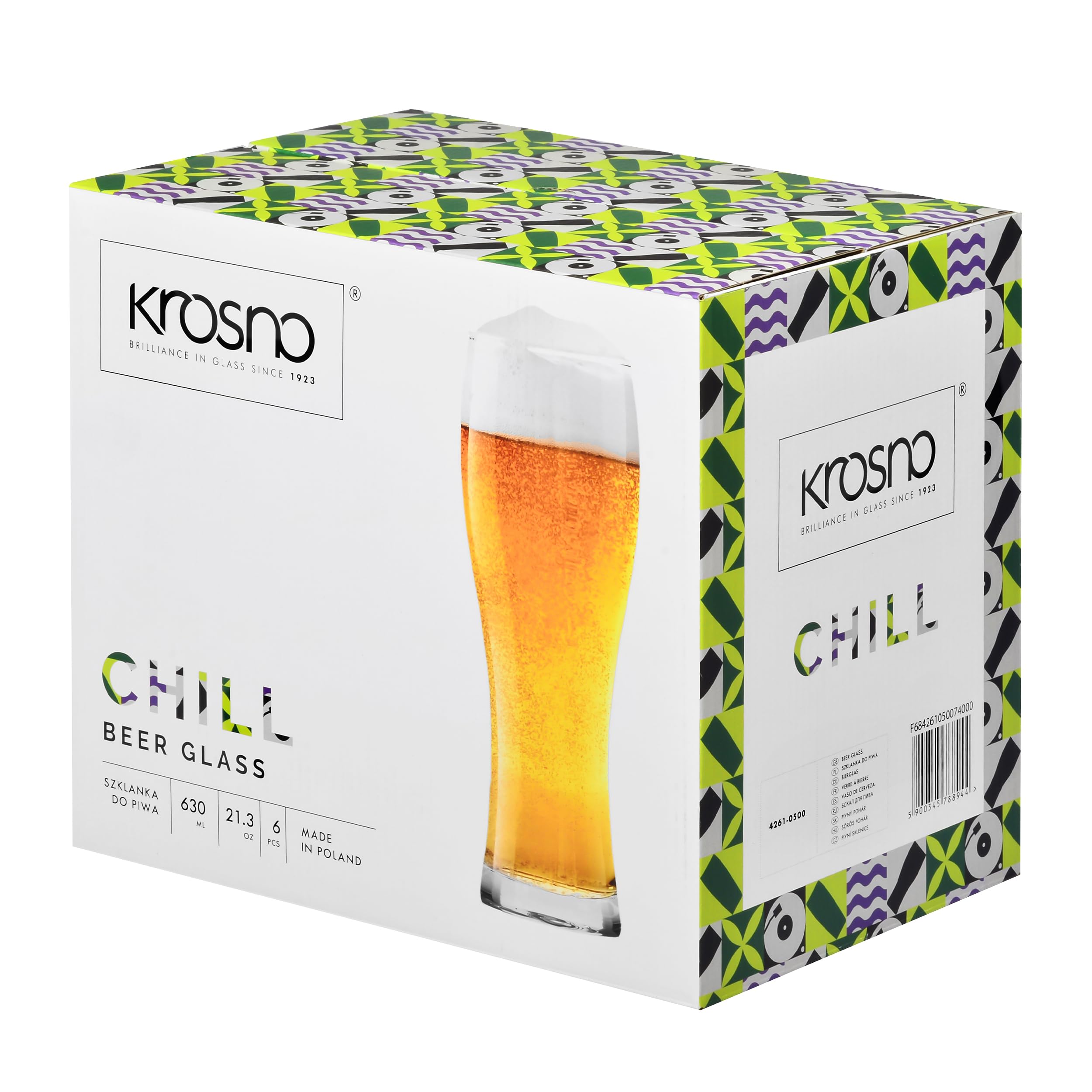 KROSNO Vasos de cerveza altos | Juego de 6 | 16.5 oz | Colección Chill | Perfecto para el hogar, restaurantes y fiestas | Apto para lavavajillas y microondas