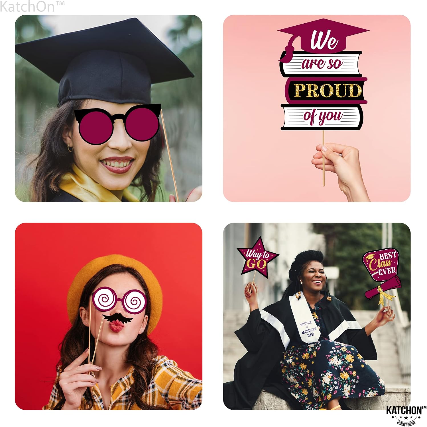 KatchOn, Graduation Photo Props 2026 - Pack of 22 | Maroon and Gold Black Photo Props | Gold and Black Grad Decorations Class of 2026 | Maroon Graduation Decorations 2026