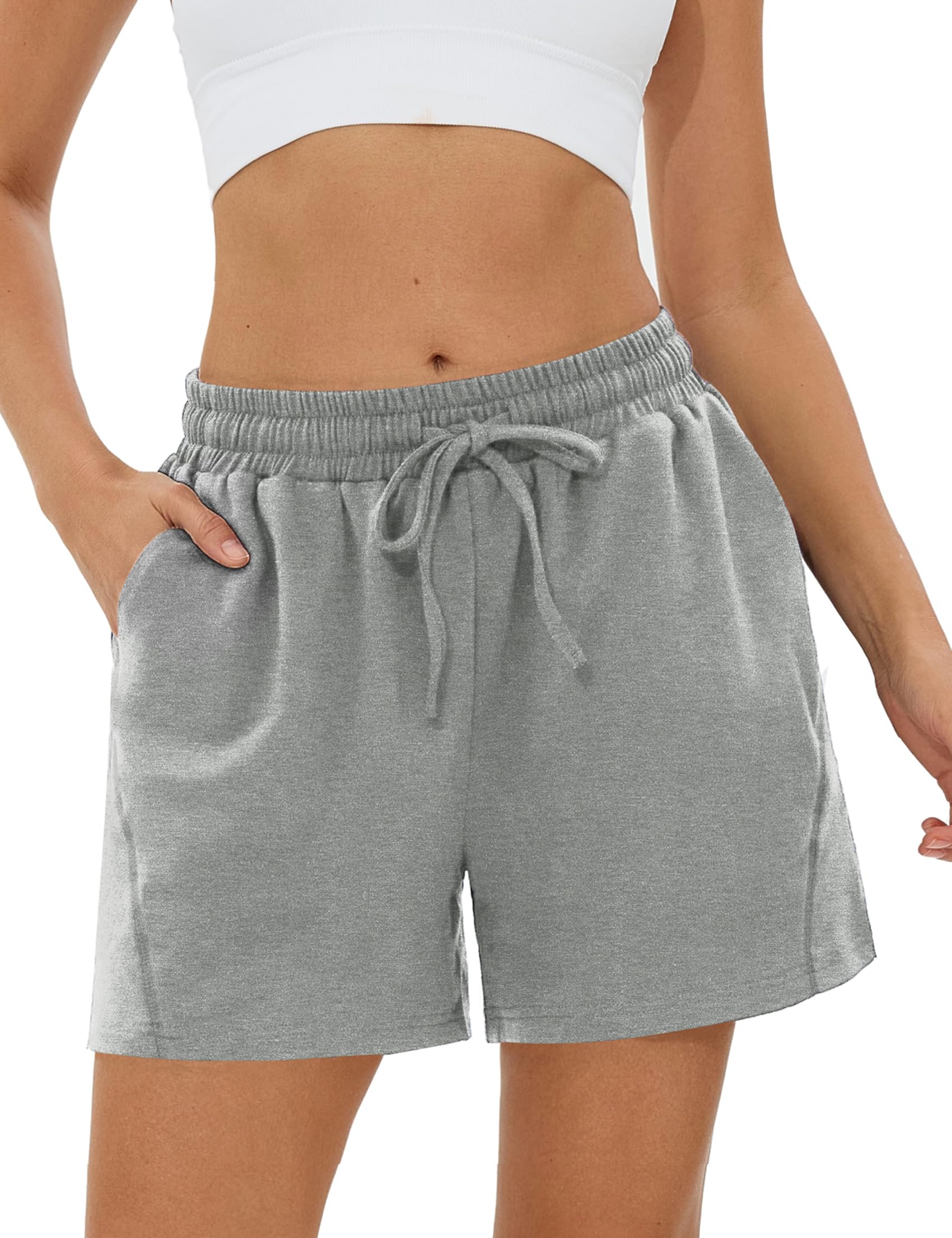 Terecey Sport Shorts Damen Lockere Casual Bermuda Kurze Hosen Weich Streifen Jogginghose High Waist Freizeithose mit Taschen und Kordelzug fur Running Yoga Fitness Lounge Fitnessstudio S-XXL