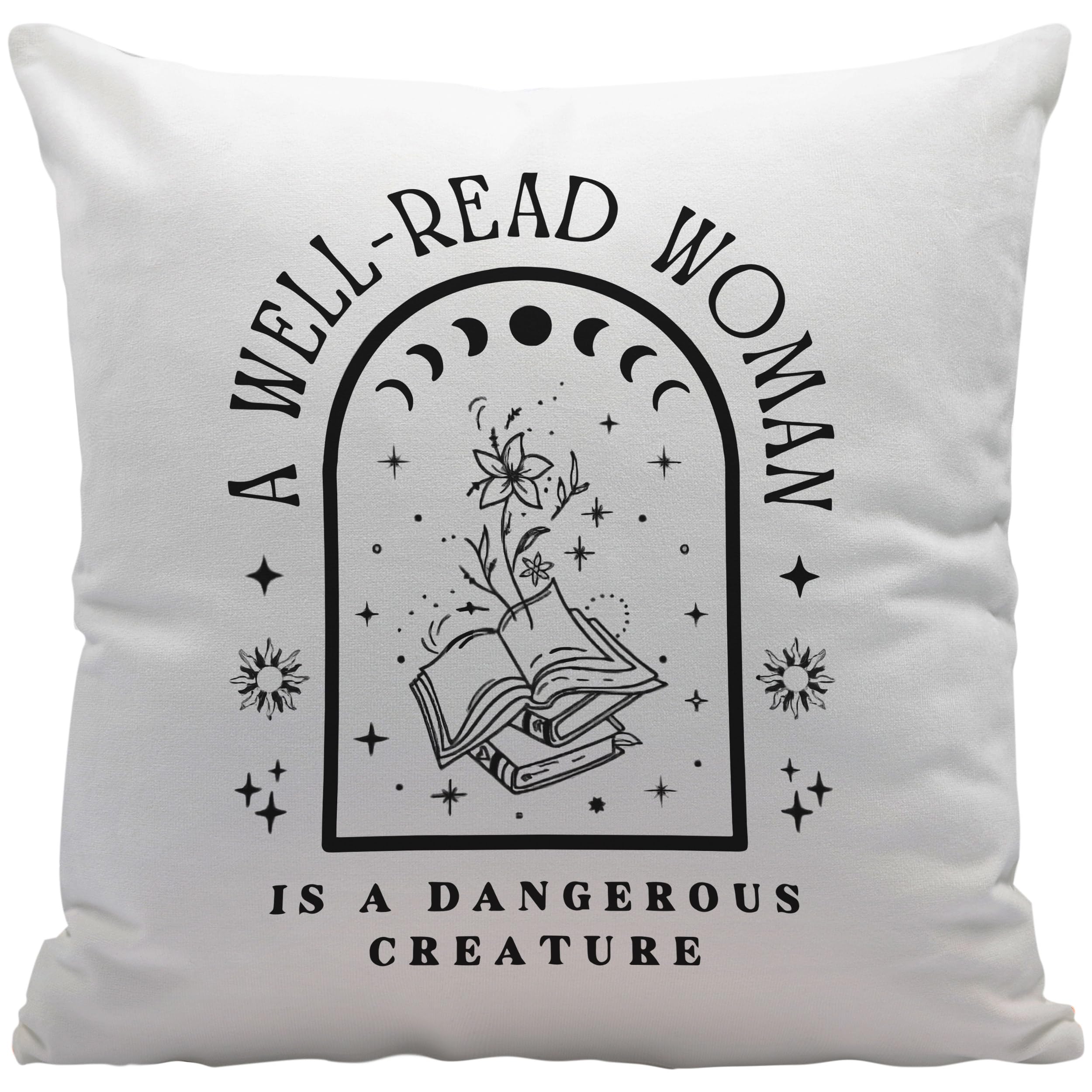 A Well Read Woman is a Dangerous Creature Funny Bookish Throw Pillow Cover Decor for Home Bedroom Living Room Reading Room Decor,Reading Gifts for Book Lovers Women Girls,18x18 Inches