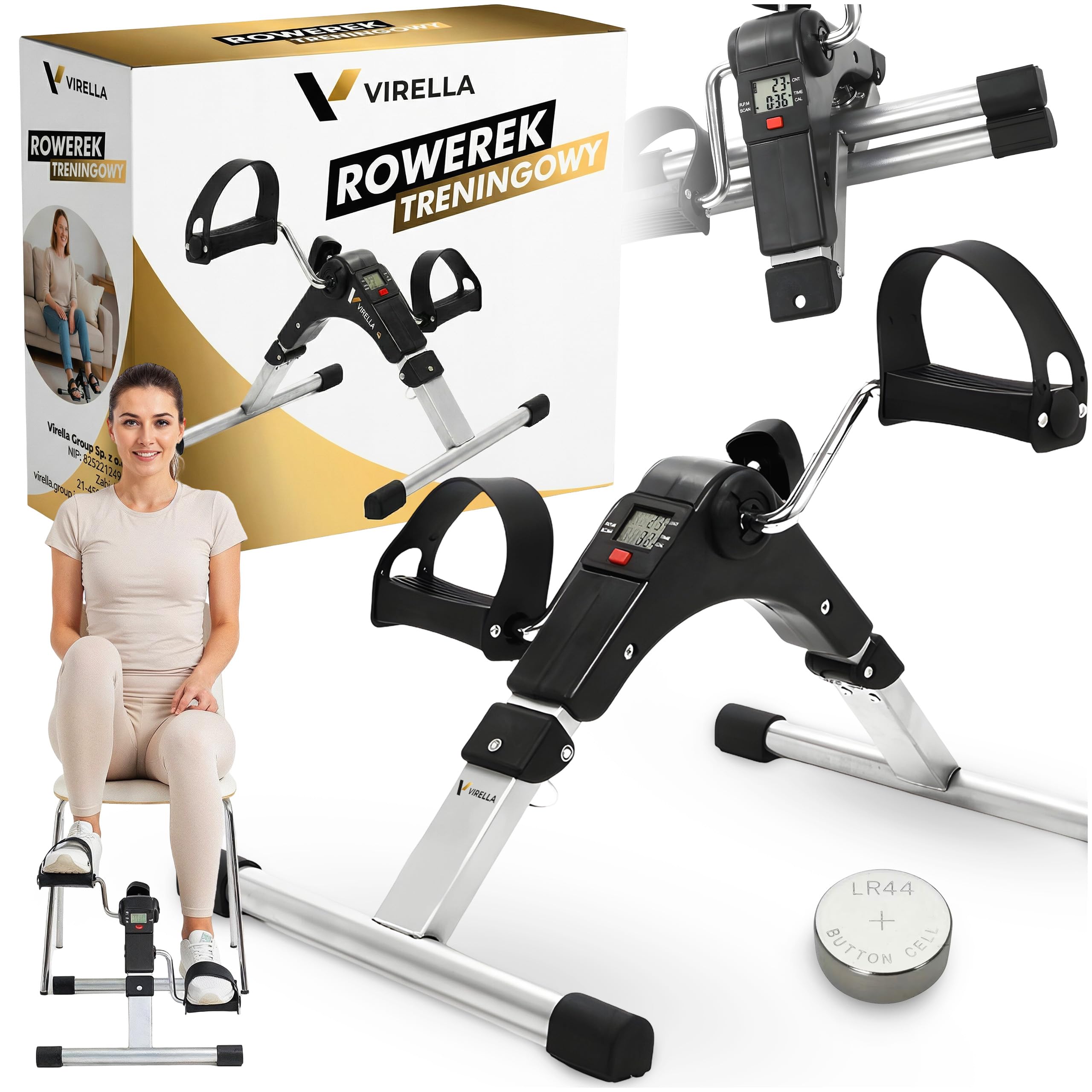 Virella Mini rower treningowy przenośny ćwiczący siłownia fitness noga ramię trening regulowany opór z wyświetlaczem LCD dla kobiet i mężczyzn