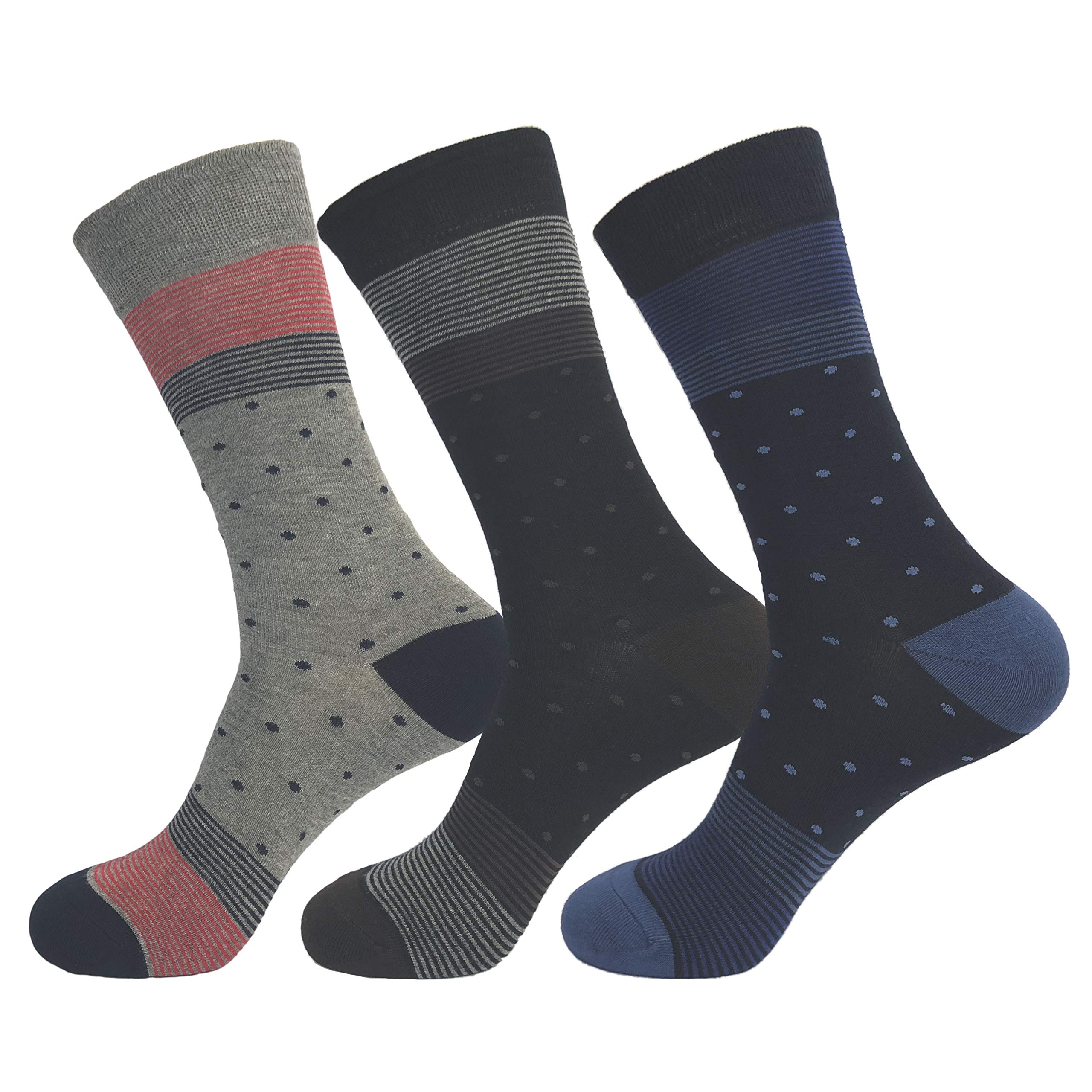 Jasmine Silk Men's Stripe And Spot 3 Pairs Supersoft Bamboo Socks Thermal Sock 7-11 Patterns (Stripe And Spot)