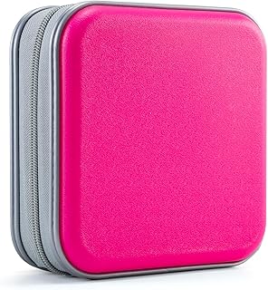 UENTIP Funda para CD, 48 unidades, de plástico duro, portátil, de viaje, funda protectora con cremallera, para almacenamiento de CD, bolsa de almacenamiento para coche, color rosa