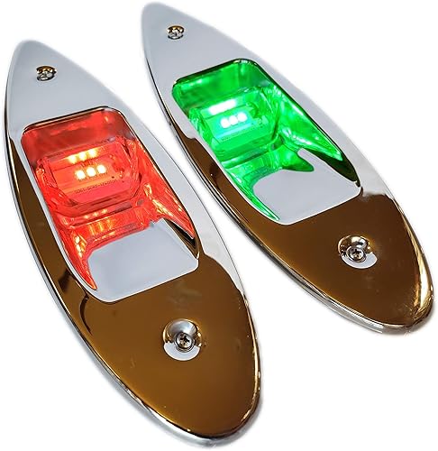 Wave One Marine Montura Empotrada LED Luz de Navegación para Barco Ojo de Tiburón en Forma de Lágrima  Rojo y Verde, Acero Inoxidable, Certificación