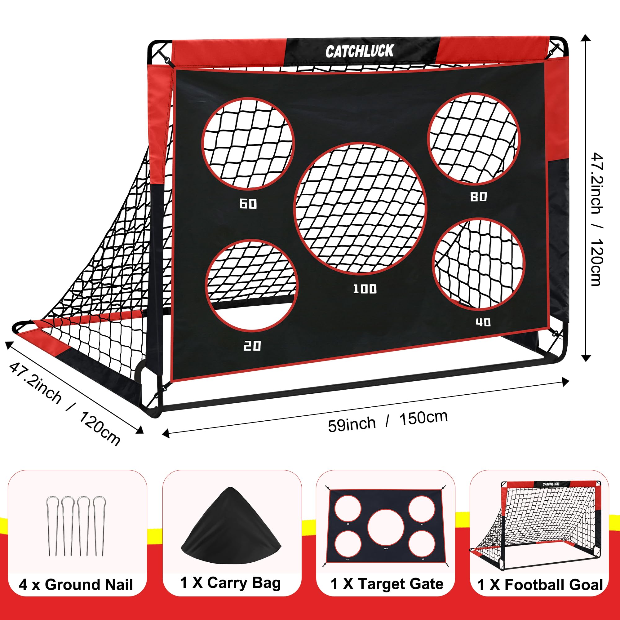 CATCHLUCK Football Goal Pop Up Football Net for Kids 4ft x 3ft, 5ft x 4ft, Outdoor Training Equipment with Target and Carry Bag - Image 2