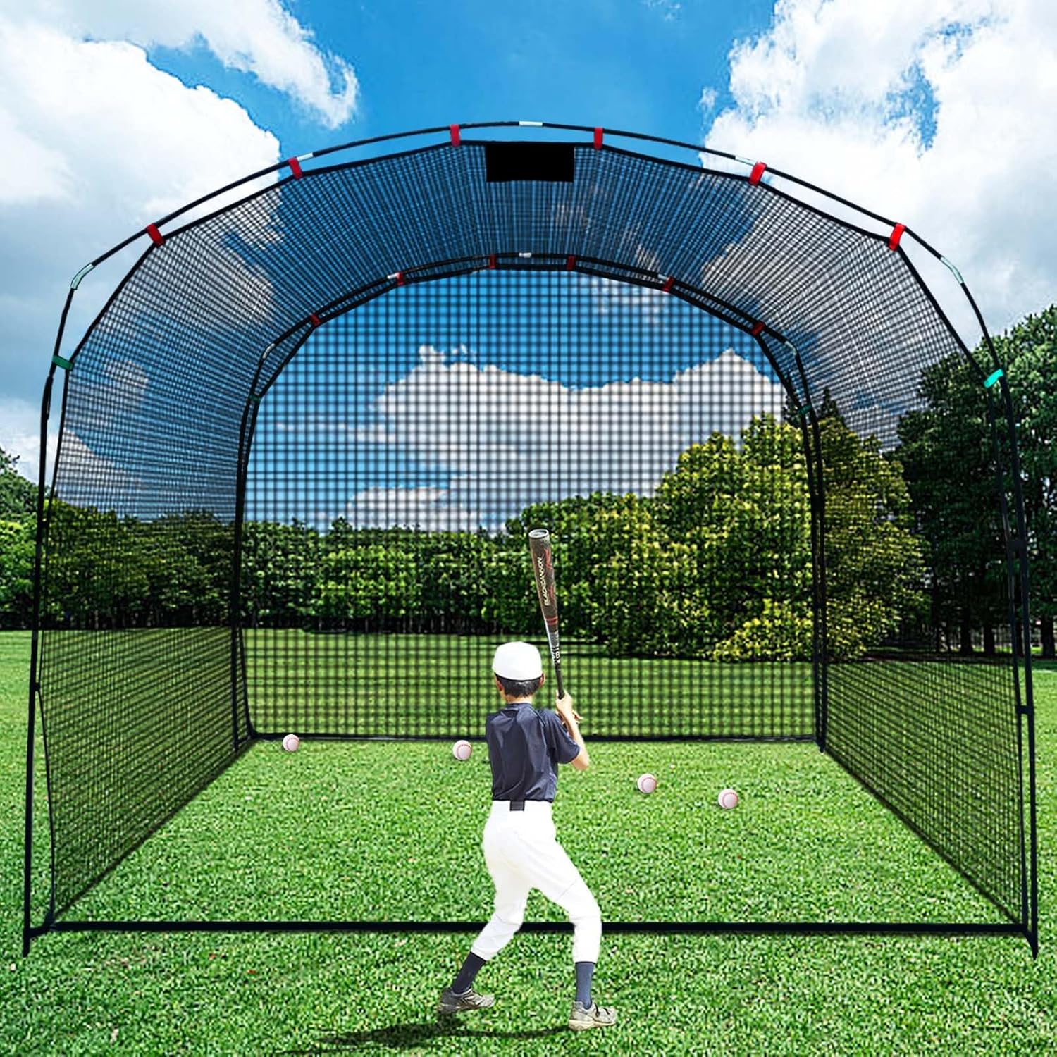 Baseball Batting Cage for Backyard: 10X8FT Portable Hitting Net for Youth, L-Shaped Practice Net with Carry Bag for Teens