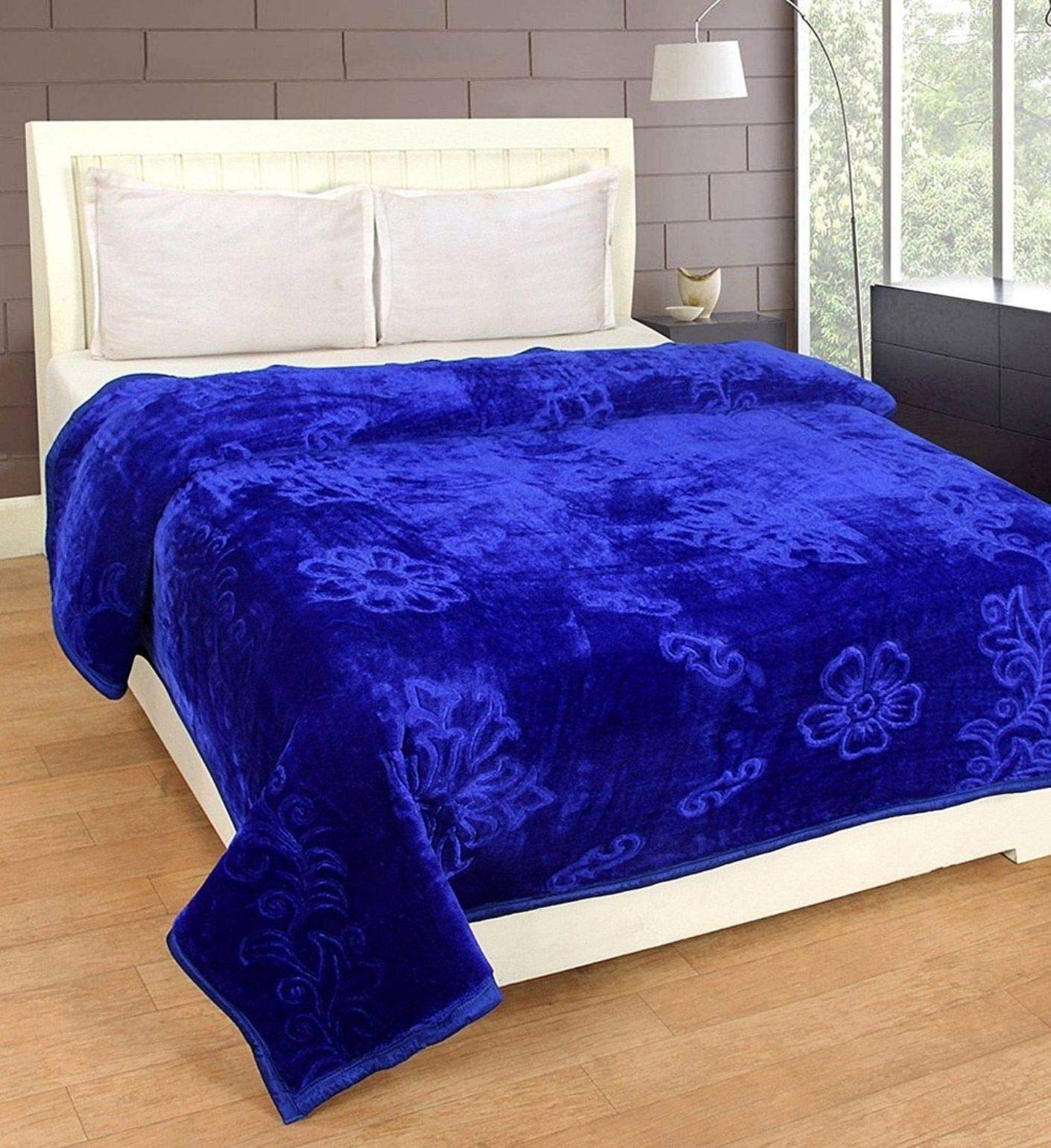 CHANGERS Embossed Blankets,Quilt,duvets,dohar Solid Colour Ultra Soft Floral Double Bed Heavy Mink Winter Blanket (Blue)-image-41