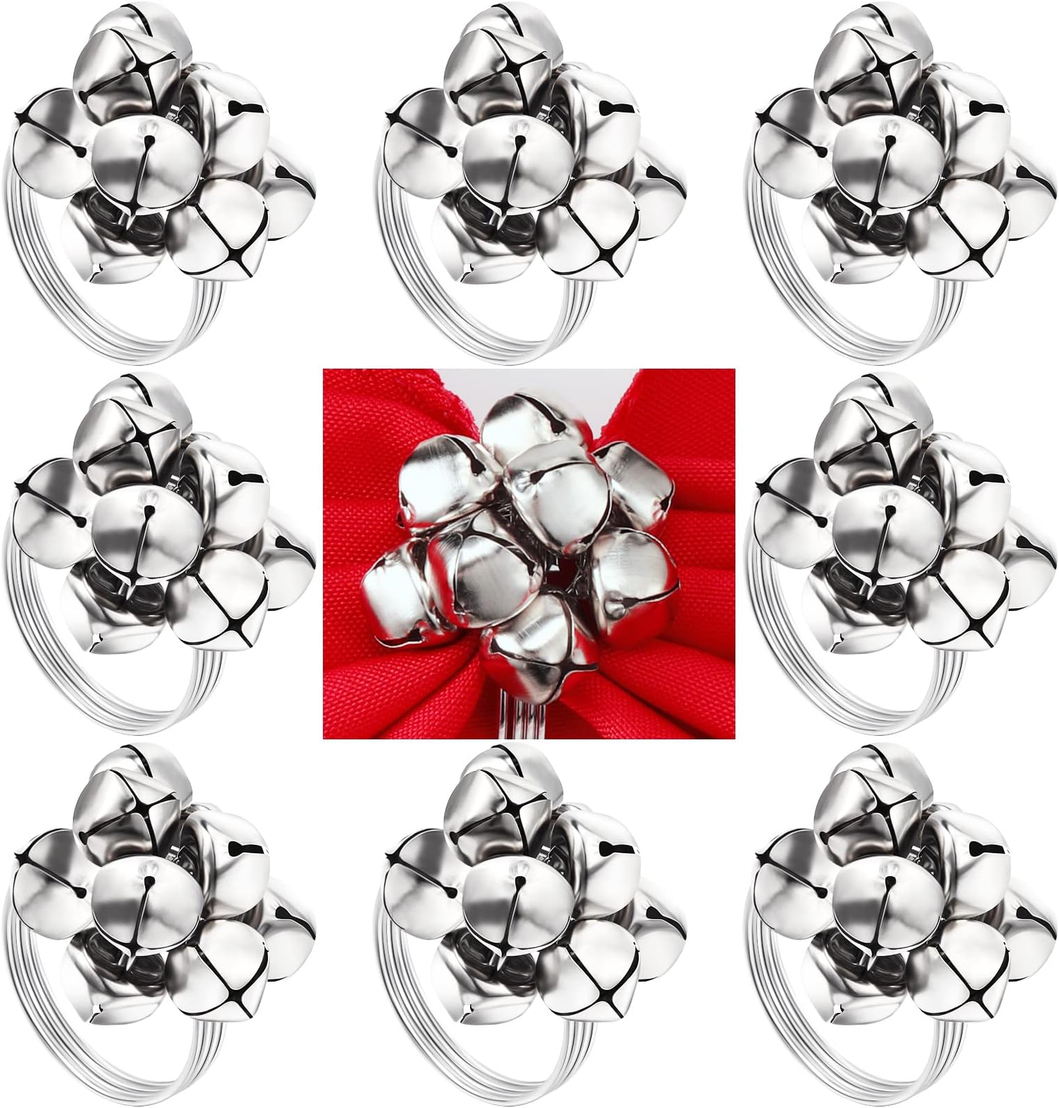 8 Pieces Christmas Bell Napkin Rings Xmas Napkin Holder
