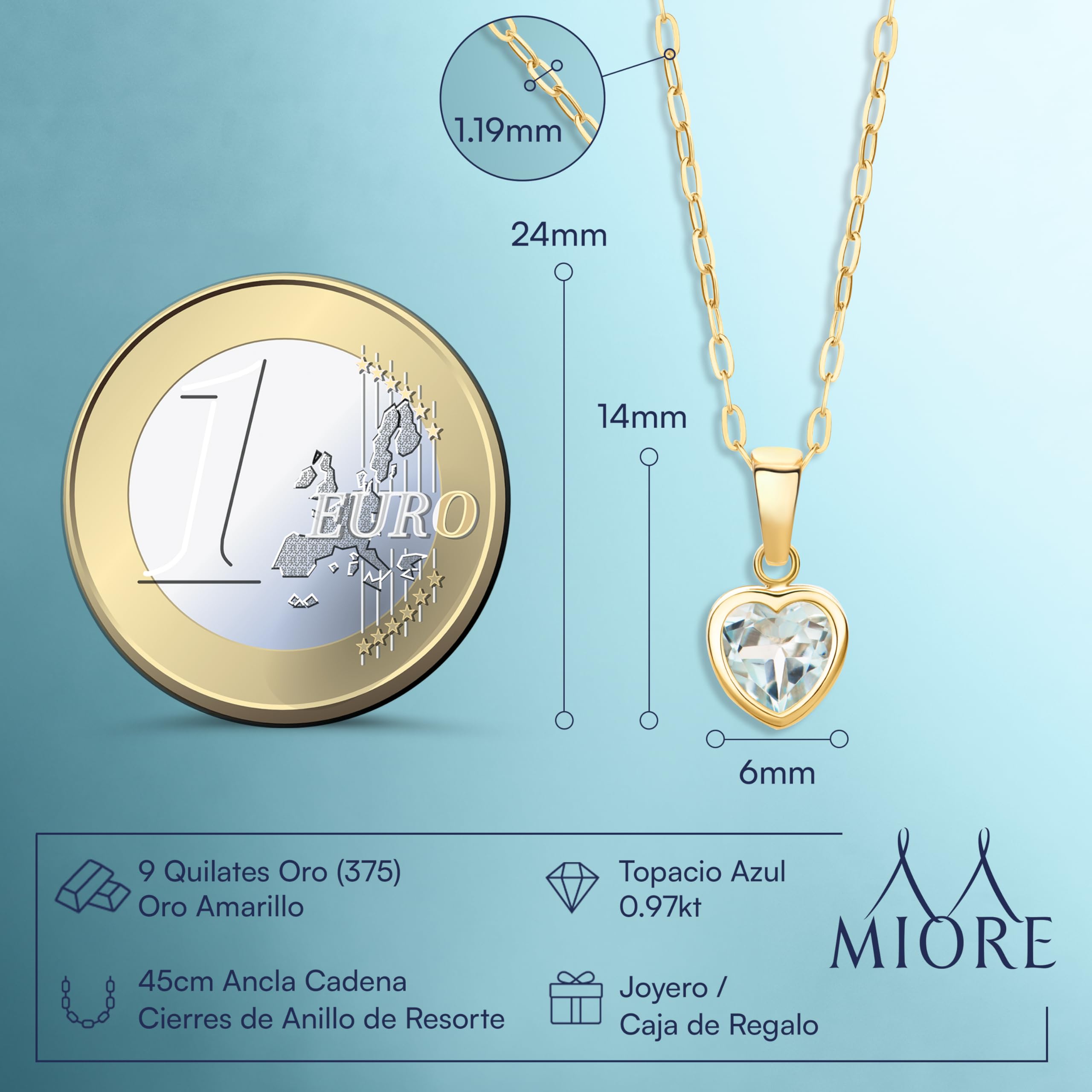 Miore MA9022N - Collar de oro amarillo de 9 quilates con topacio azul