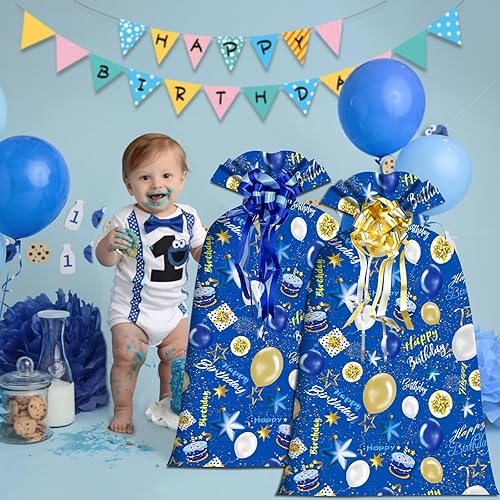 Miniatura 4 de OILCUP 2 bolsas de regalo grandes de plástico de gran tamaño de 48 x 36 pulgadas con 2 flores de jalar para envolver regalos de cumpleaños grandes,